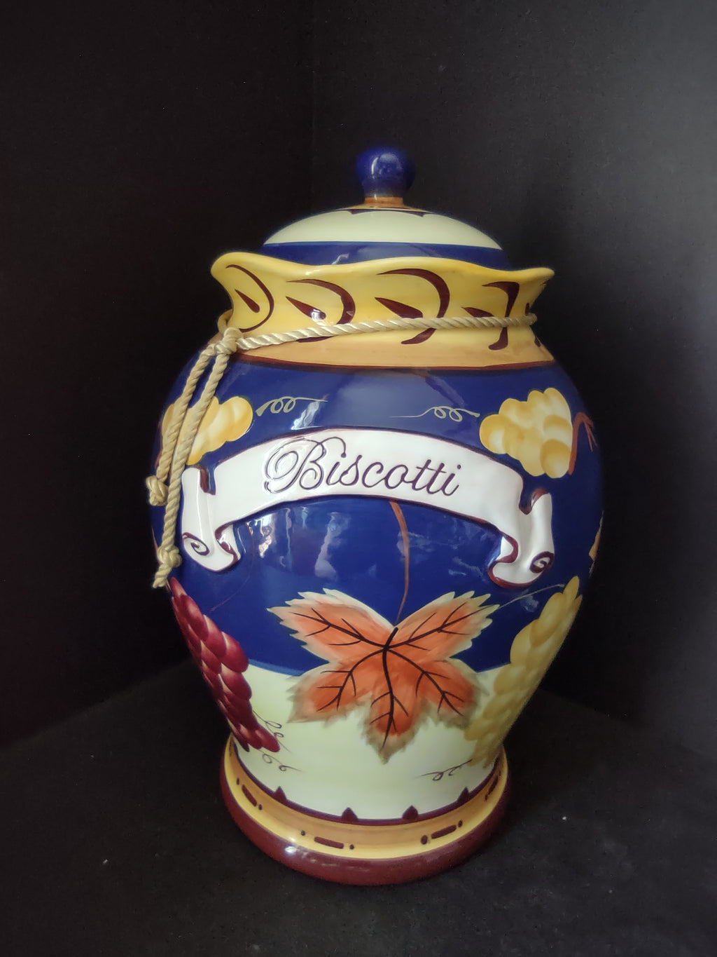 Vintage Nonni's Biscotti Fall Grape Ceramic Tuscany Cookie Jar (lot 2932c)