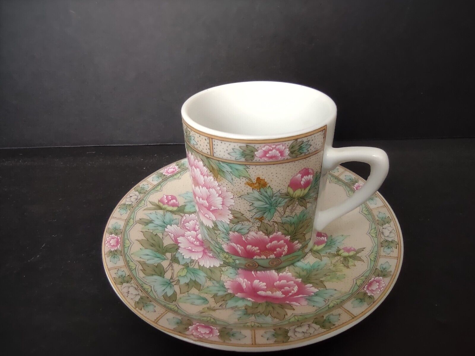 Vintage Demitasse Cup Lefton Pink Peony Flower (lot 522)