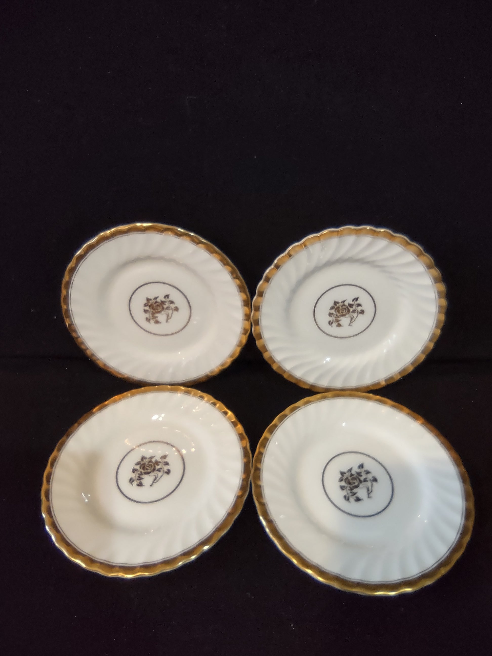 Vintage Minton Gold Rose Bread Butter Plate Bone China Gold Trim x 4 (Lot 5429)