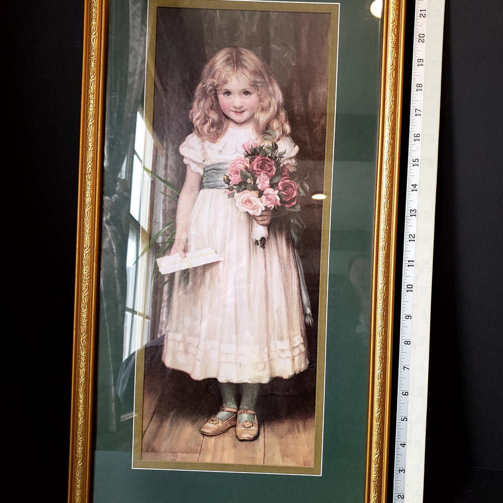 Vintage Home Interiors Homco Girl with Letter Golden Green (lot 2630c)