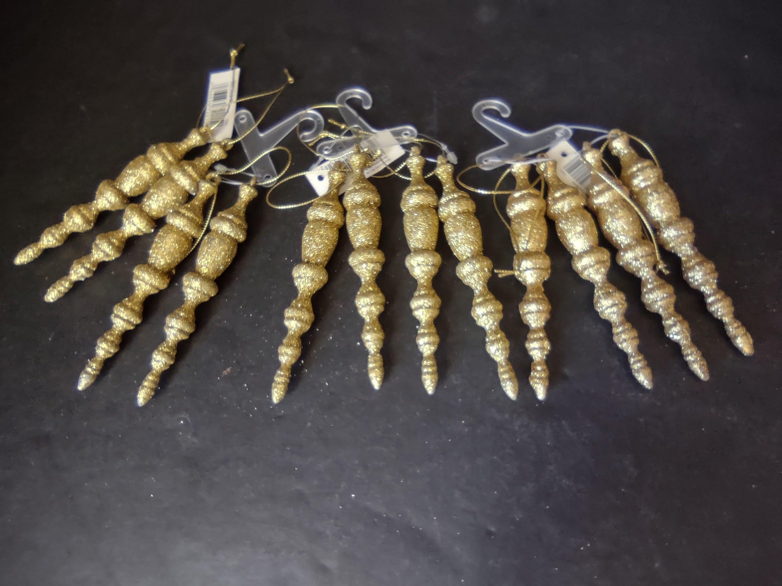 Set of 12 Christmas Ornaments Icicles Golden Sparkly (lot 1750 )
