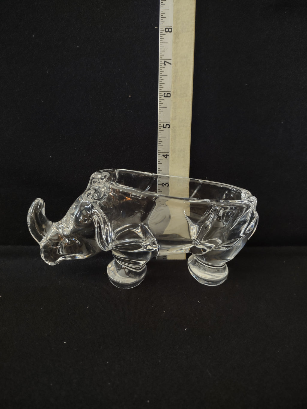 Cofrac Verrier France Art Glass Crystal Trinket Dish AshTray Rhinoceros (Lot3291