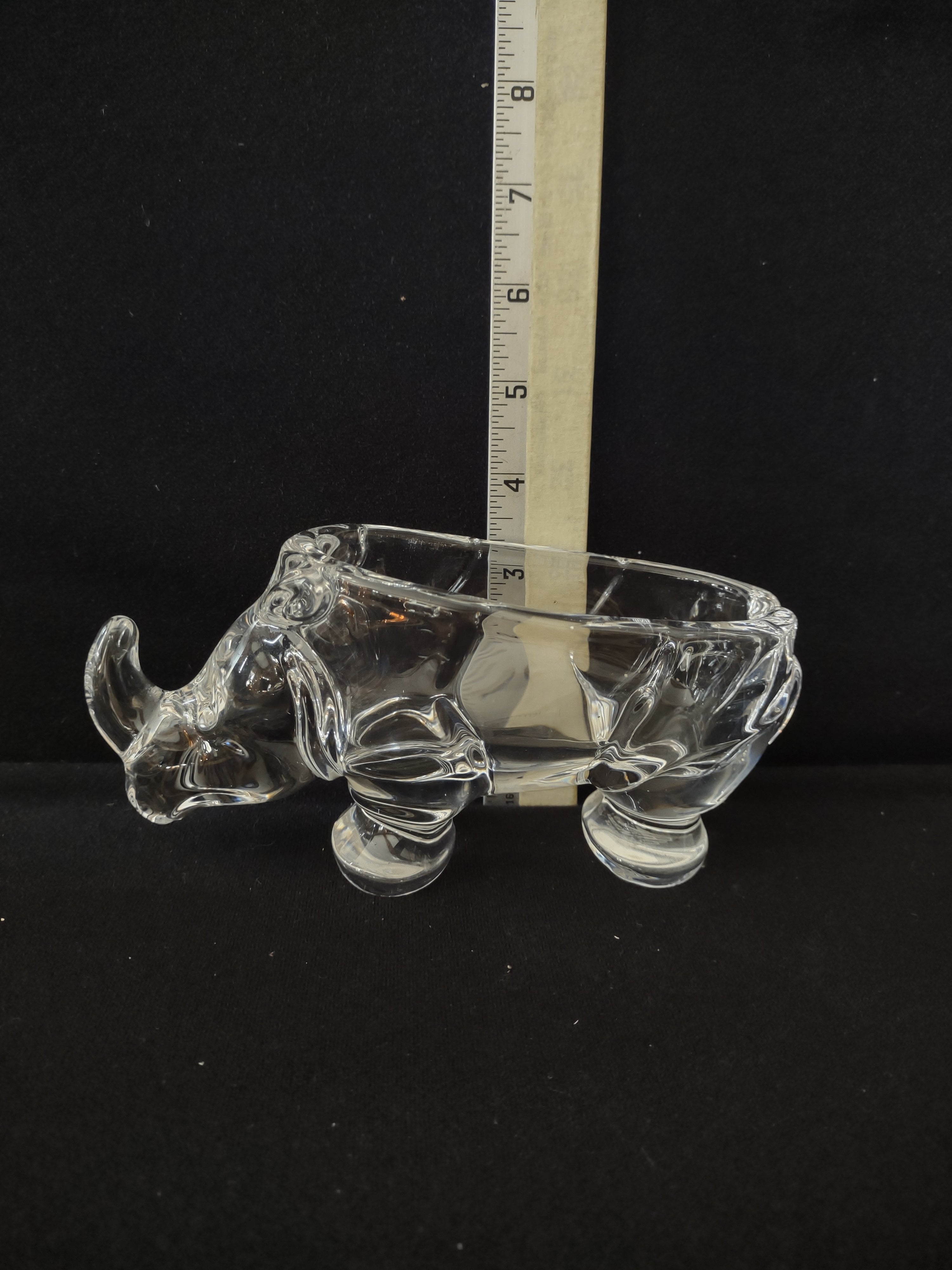 Cofrac Verrier France Art Glass Crystal Trinket Dish AshTray Rhinoceros (Lot3291