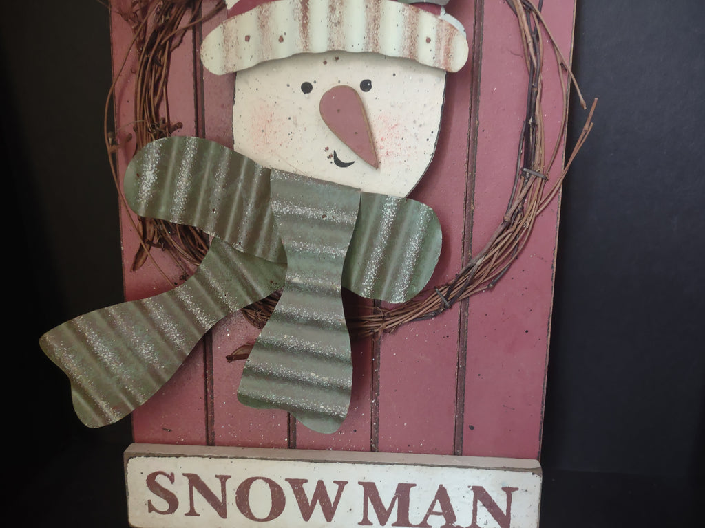Set of 2 Christmas Welcome Snowman Signs Rustic Primitive (lot 1731)