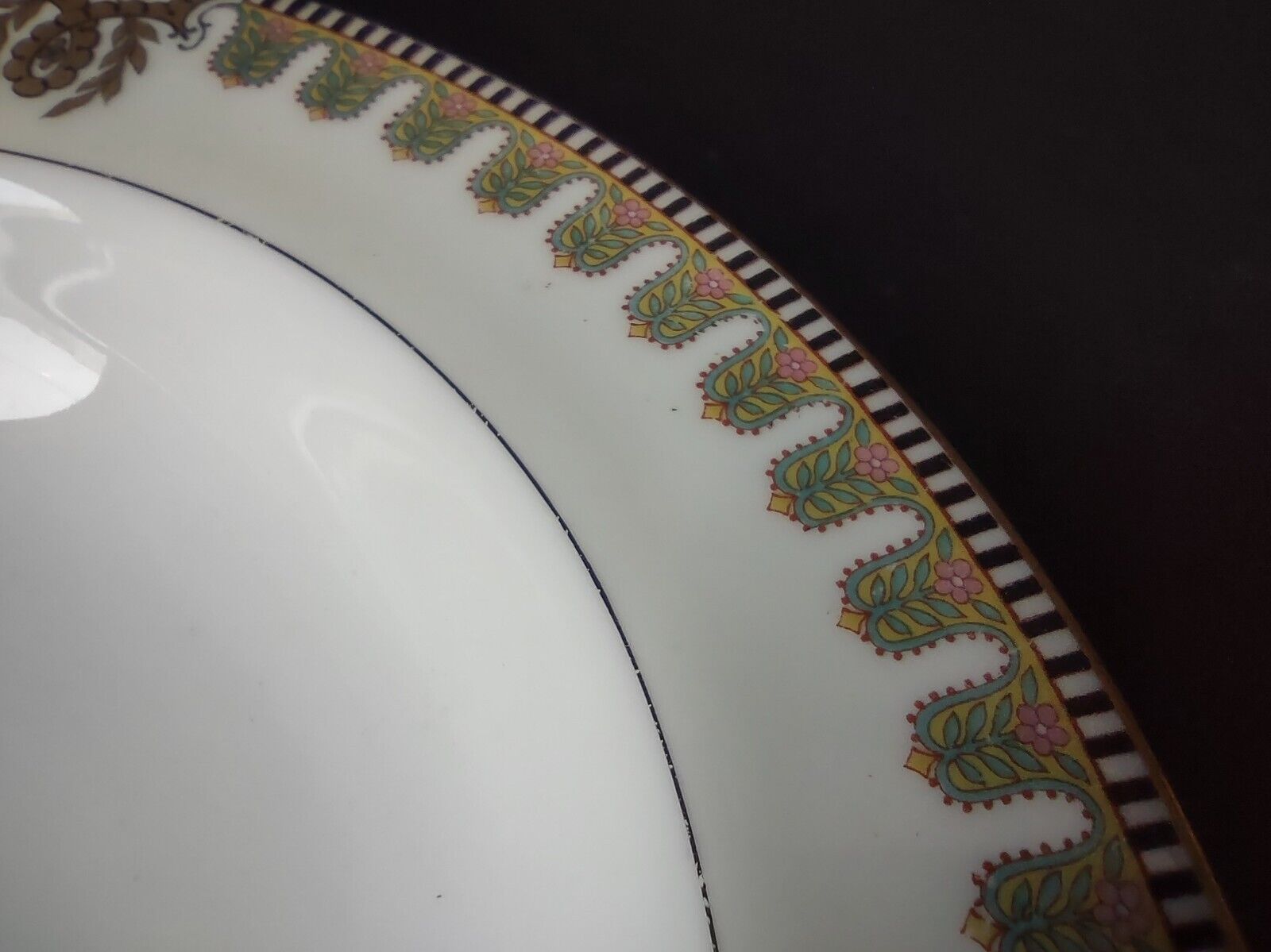 Haviland Limoges Gold Black Pink Turquoise Flower Trim Soup Bowl (lot 663)