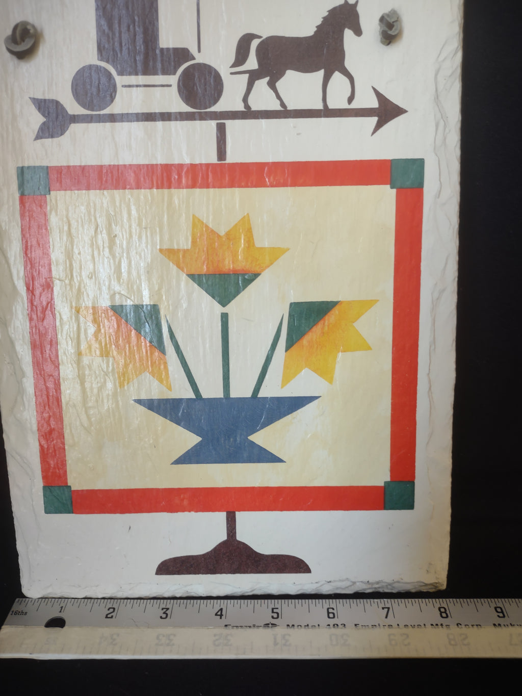 Vintage Slate Stone Painted Welcome Horse with Buggy Sign 13" x 8" (lot 2684c)