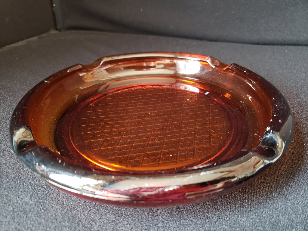 Vintage Amber Glass MCM Ashtray 8" (lot 2148d)
