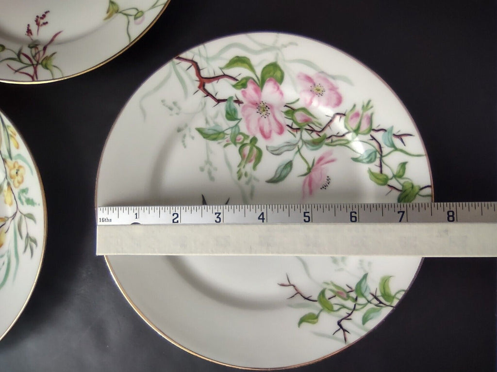 Haviland Limoges France 3 x Dessert 7-3/4" Gold Trim Flower Butterfly (lot 624)