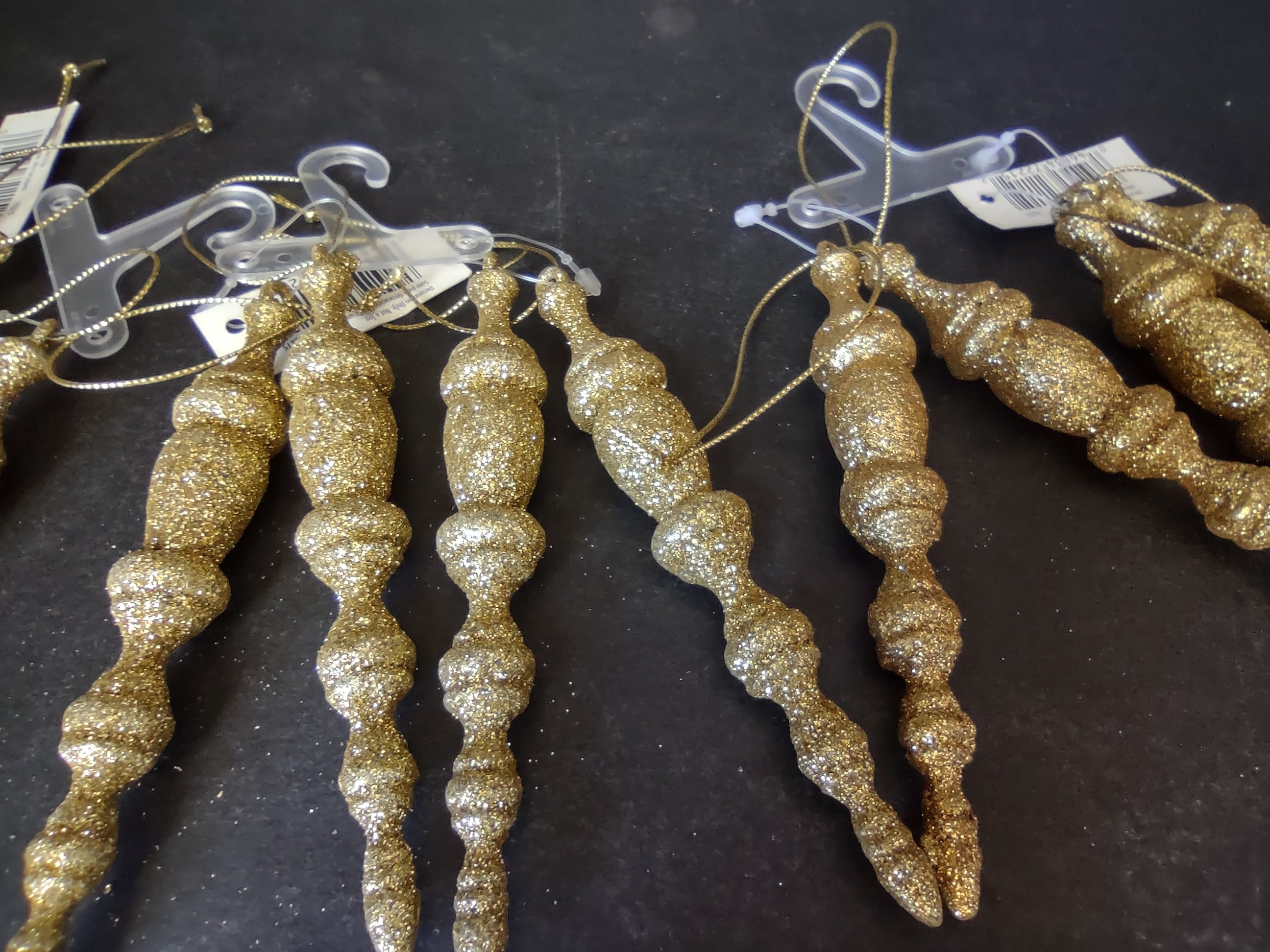 Set of 12 Christmas Ornaments Icicles Golden Sparkly (lot 1750 )