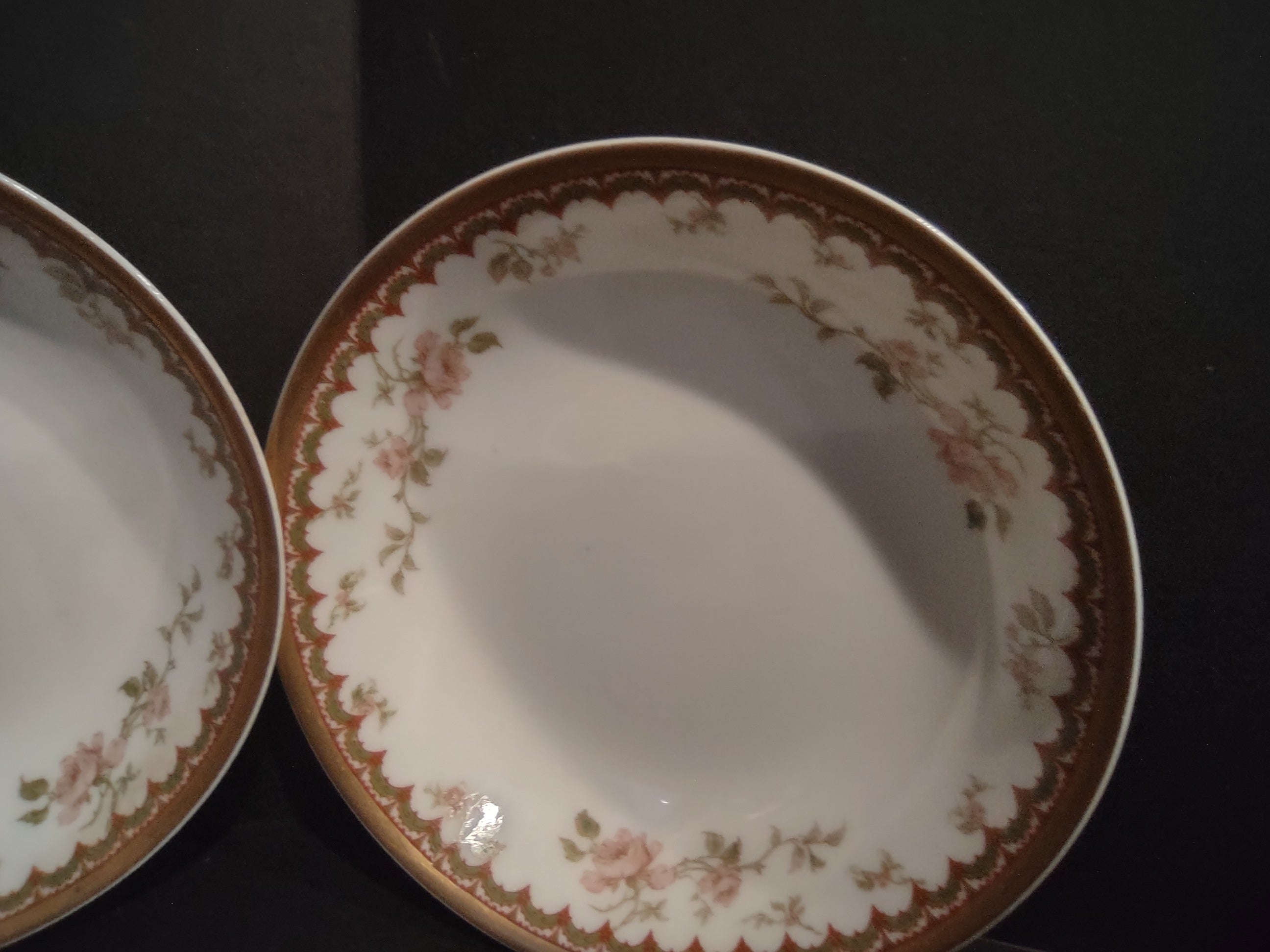 Haviland Limoges French Chic Rose Maroon Green 2 x Cranberry Bowl (lot 1092)