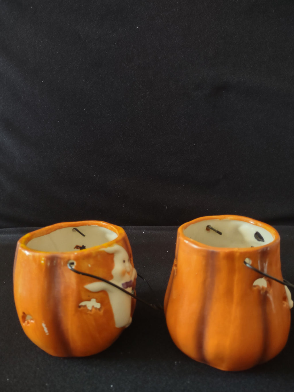 Halloween 4" Pumpkin/Ghost Candle Holder Set of 2 (Lot 3177)