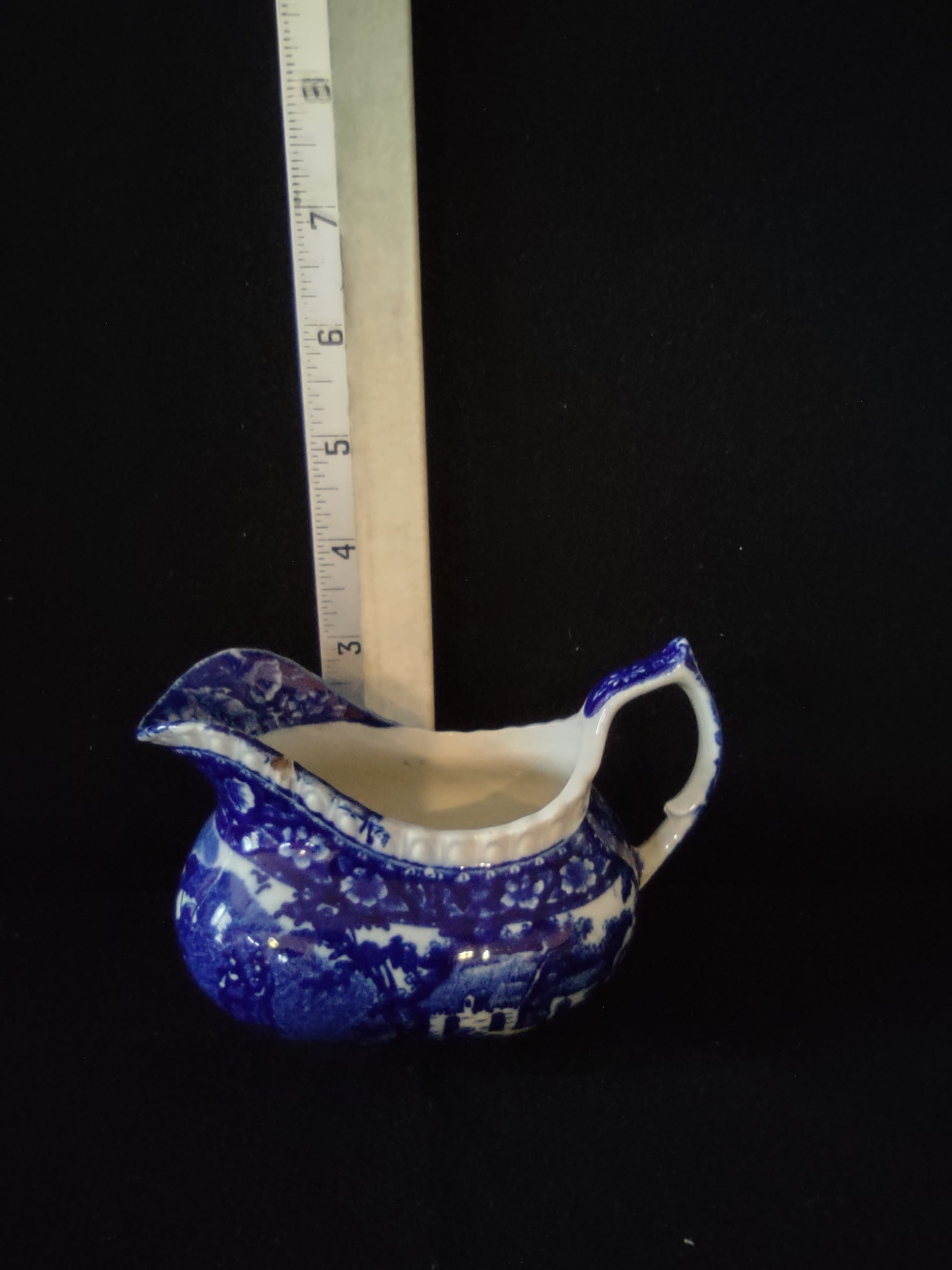 Vintage Yorkville Flow Blue Gravy Boat Creamer CHIP ON RIM (Lot 5568)
