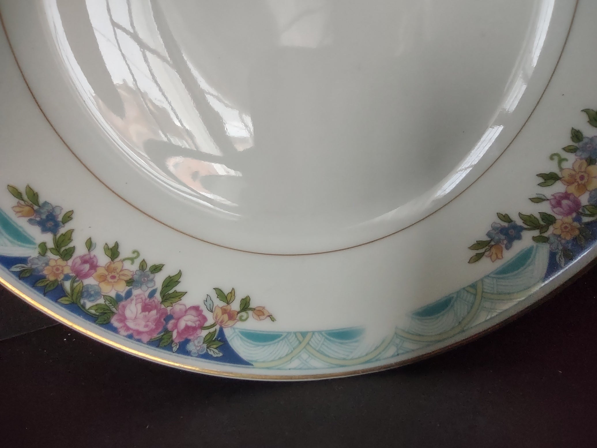 Haviland Limoges Massachusetts Cream Soup Plate Blue Floral (lot 932)