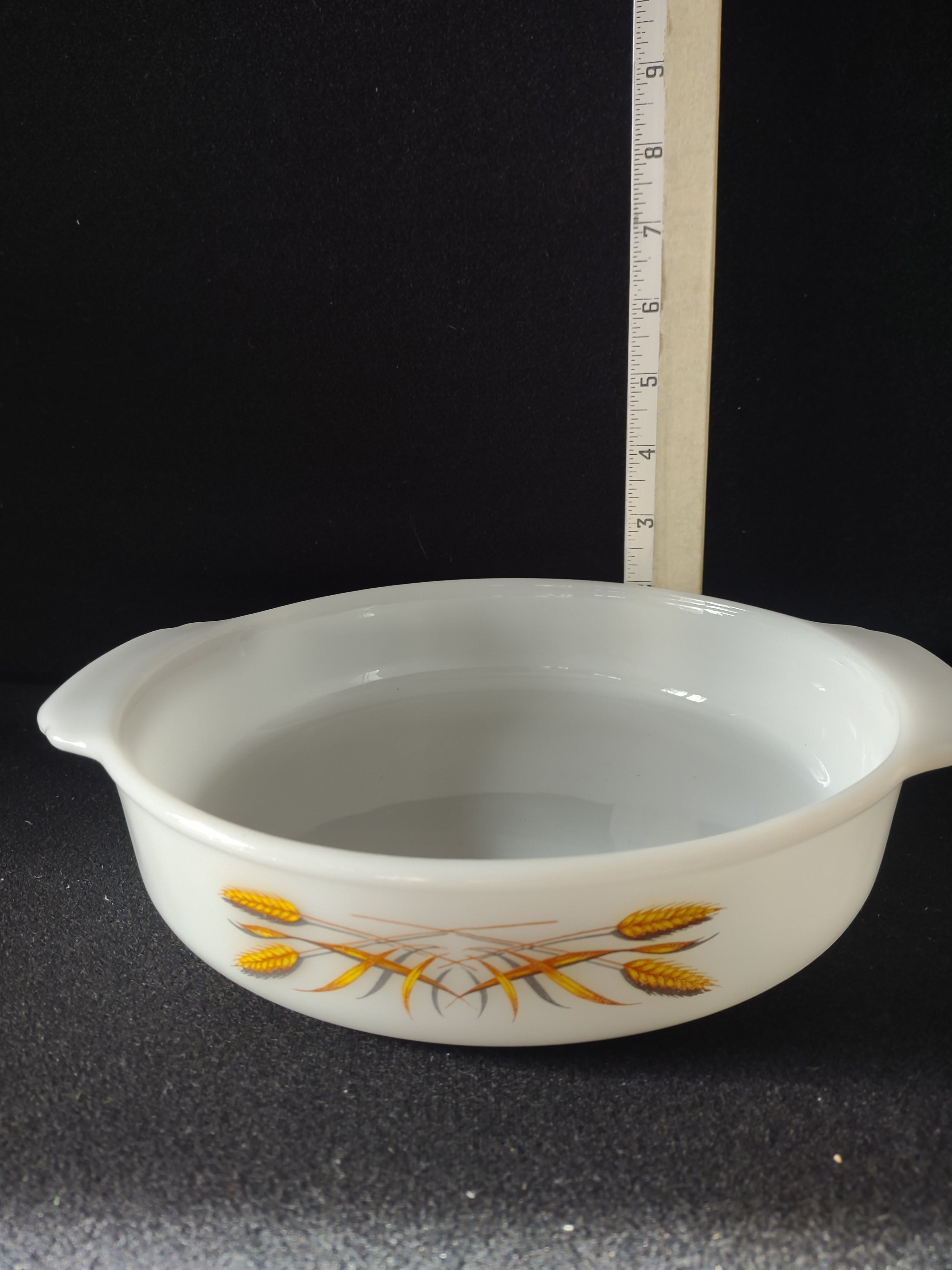 Vintage Fire King 8" Round Casserole White Milk Glass Wheat Pattern (Lot 5129)