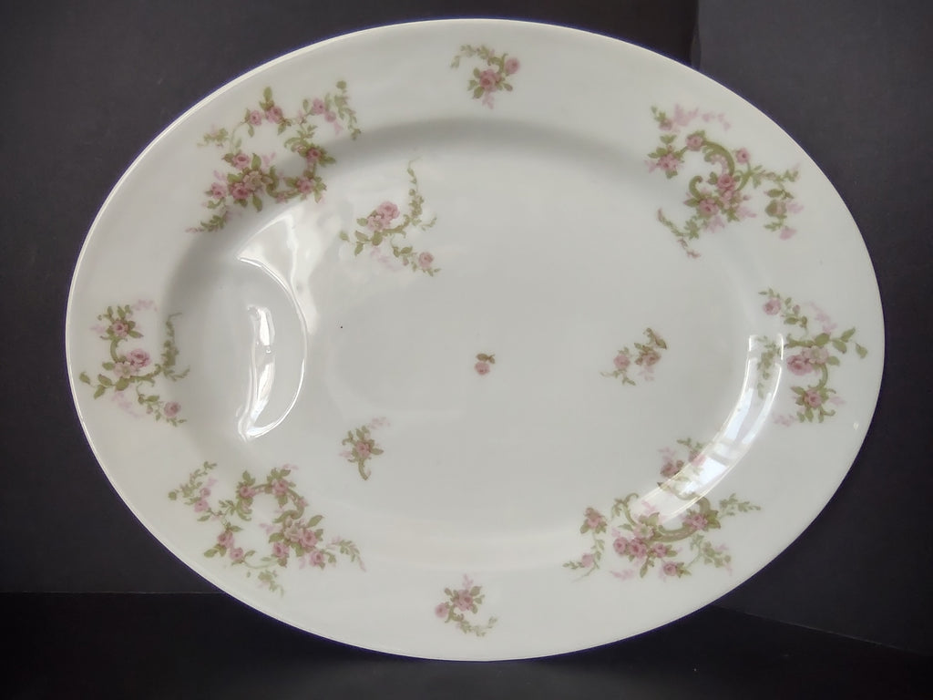 Haviland Limoges Oval Serving Platter 13-1/2" Pink Rose Green Ribbon (lot 888)