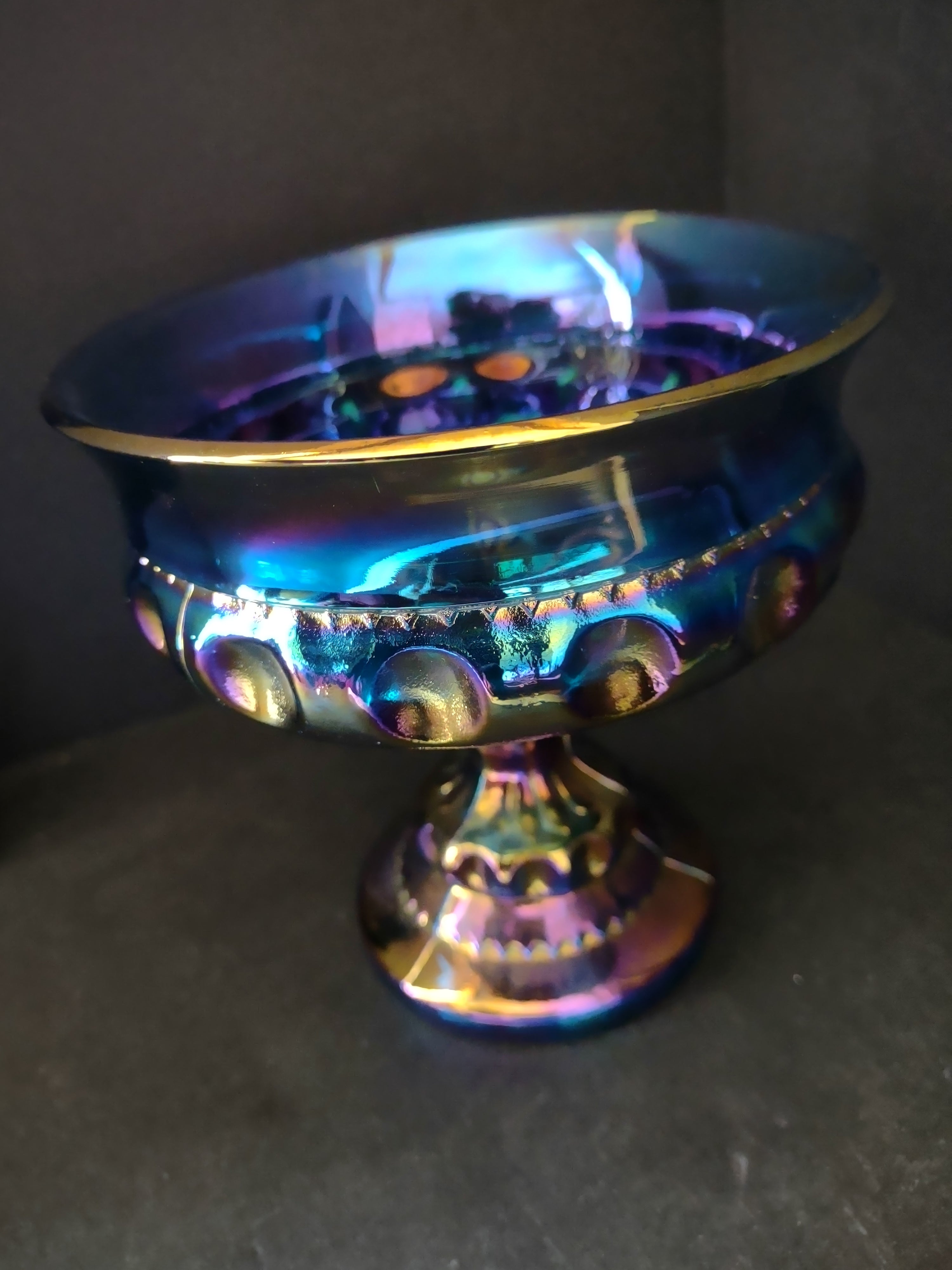 Indiana Carnaval Glass Kings Crown Thumbprint Candy Dish Iridescent (lot 2679c)
