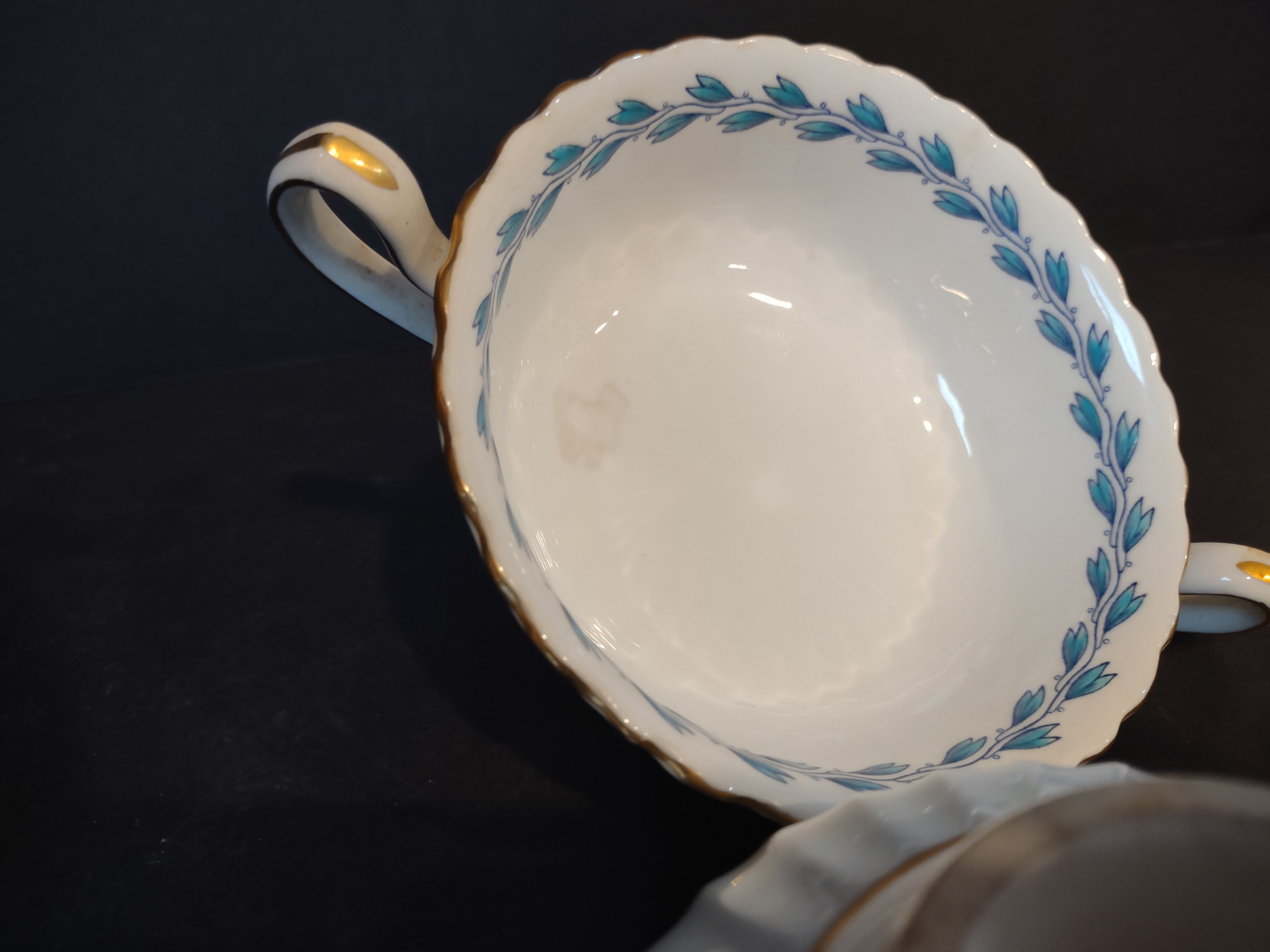 Vintage Minton Bone China Cheviot Blue Boullion Cup x 3 IMPERFECT (lot 5439)