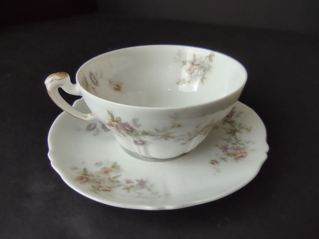 Haviland Limoges France Purple Yellow Rose Gold Trim Teacup & Saucer (lot 711)