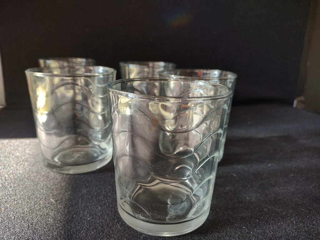 Vintage MCM Waves Drinking Tumbler x 5 Clear Glass (lot 5172)