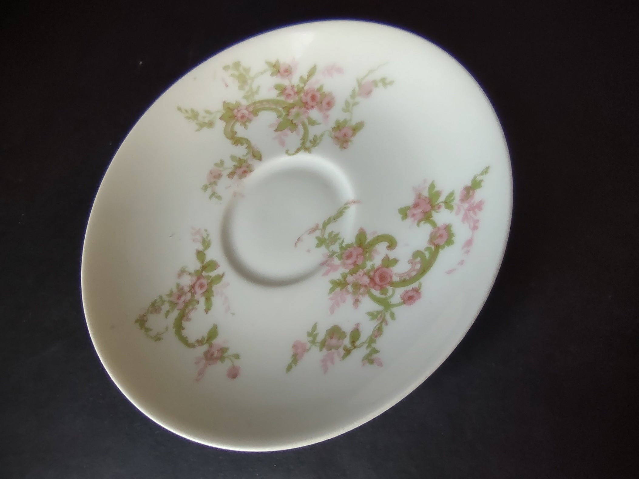 Haviland Limoges Saucer ONLY Pink Rose Green Ribbon (lot 894)