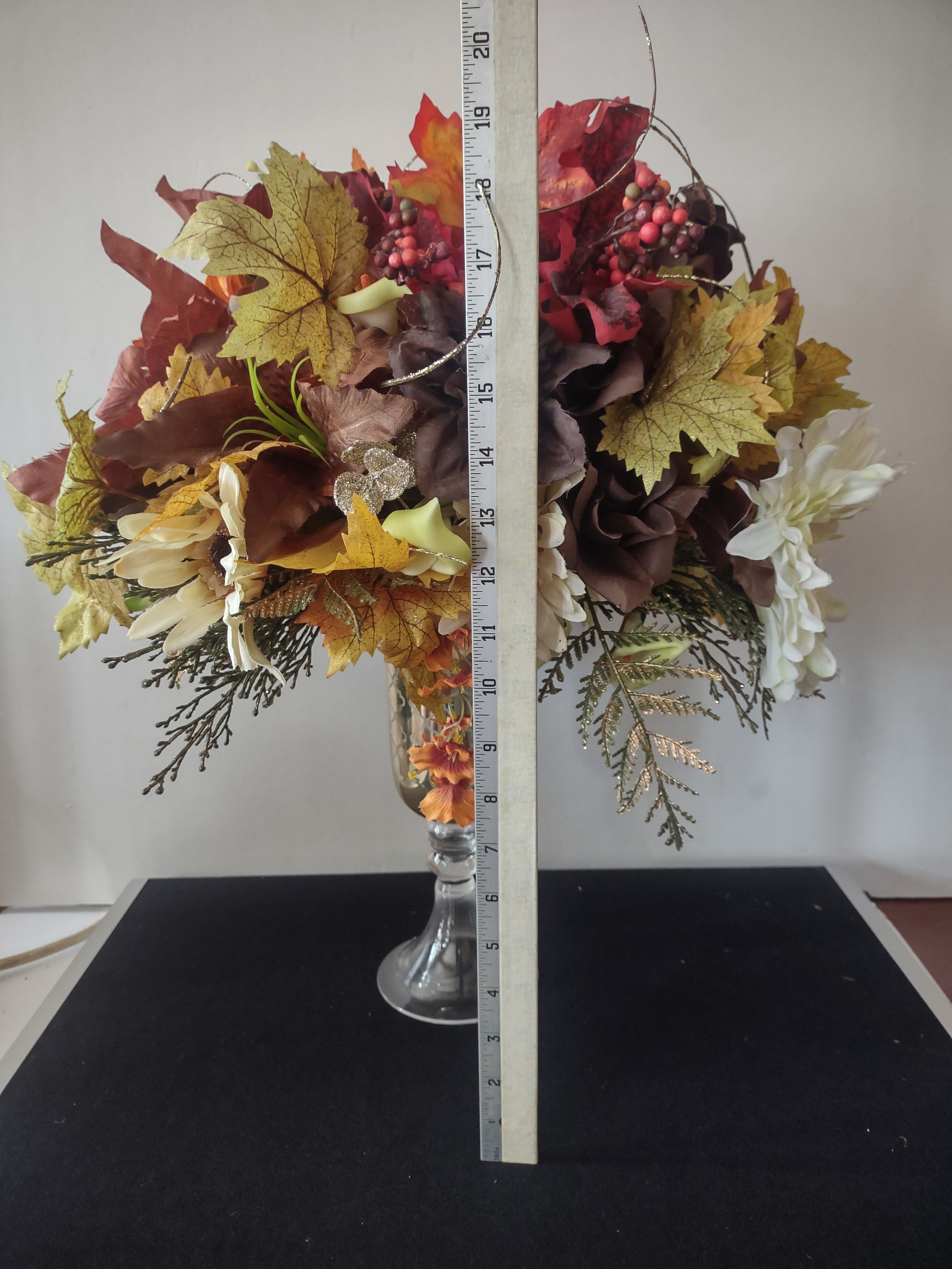 Thanksgiving/Fall Artificial Flower Centerpiece Hurricane Shaped Vase(Lot 3369)