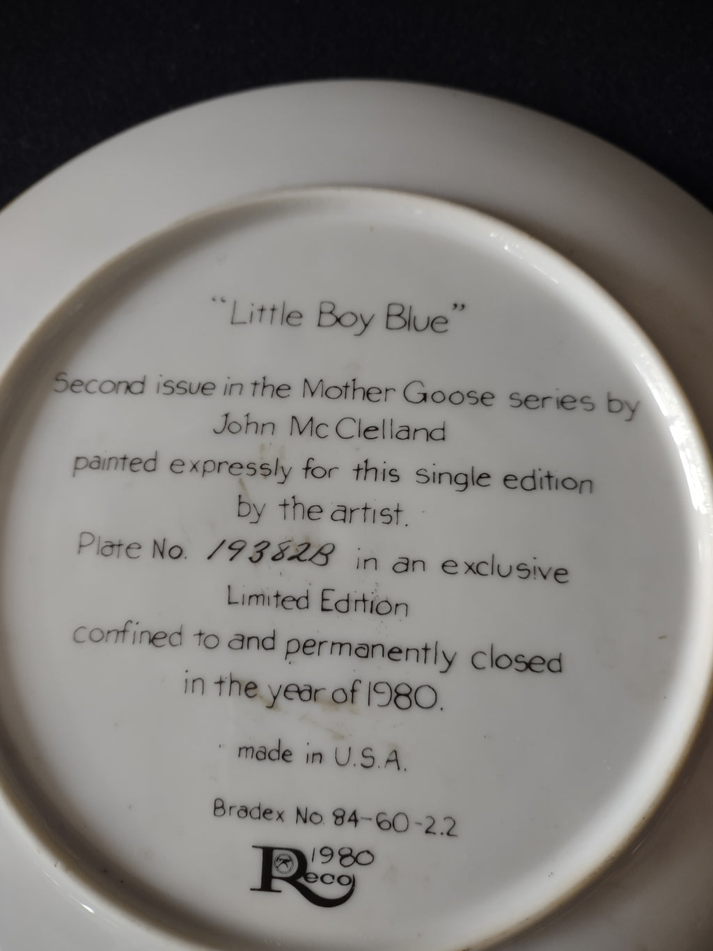 Vintage Mother Goose Collector Plate 2nd Issue Little Boy Blue (Lot 5114)