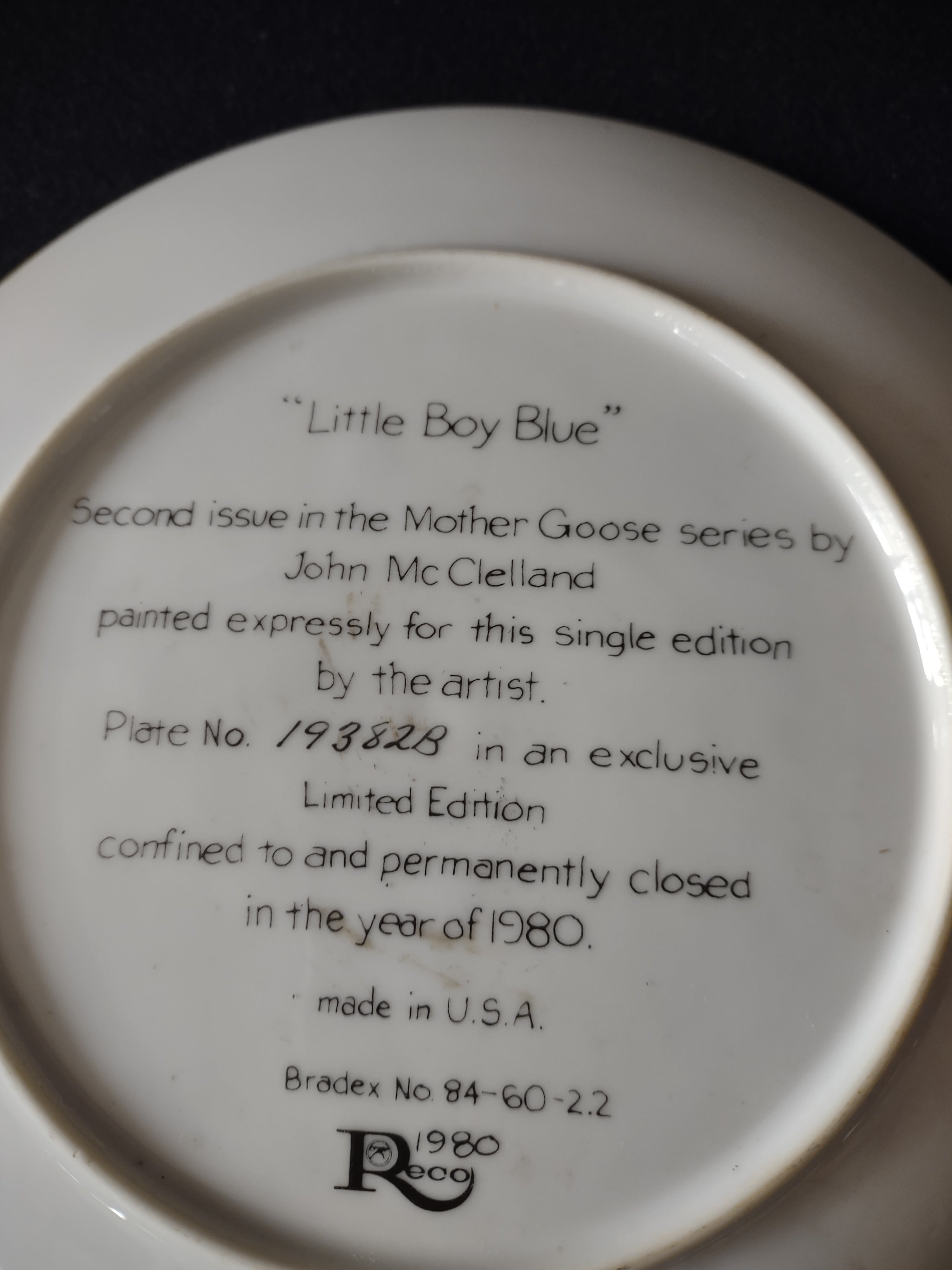 Vintage Mother Goose Collector Plate 2nd Issue Little Boy Blue (Lot 5114)