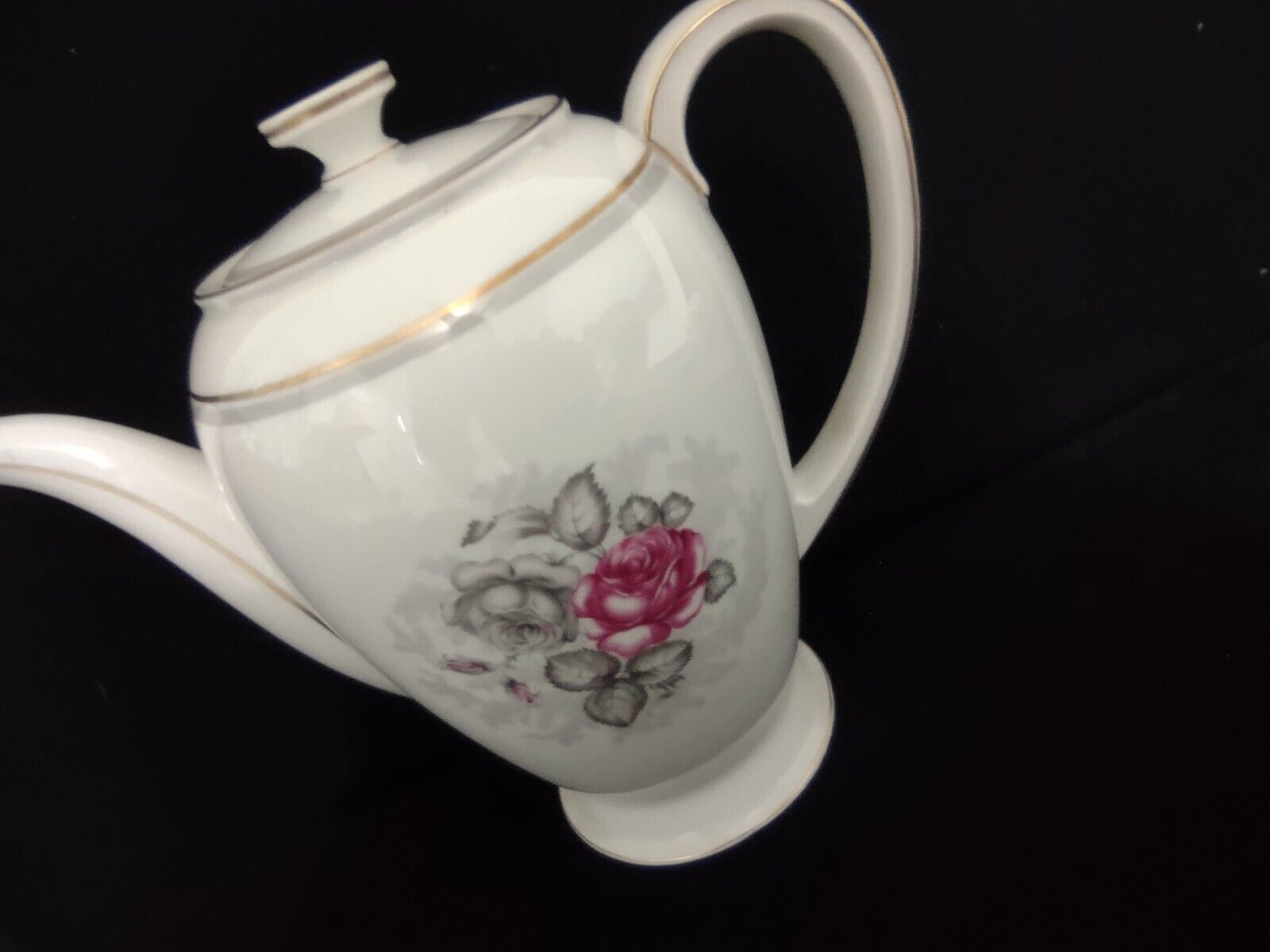 Vintage Collectable Gray Dawn Rosenthale Coffee Pot Floral Pink Rose (lot 239)