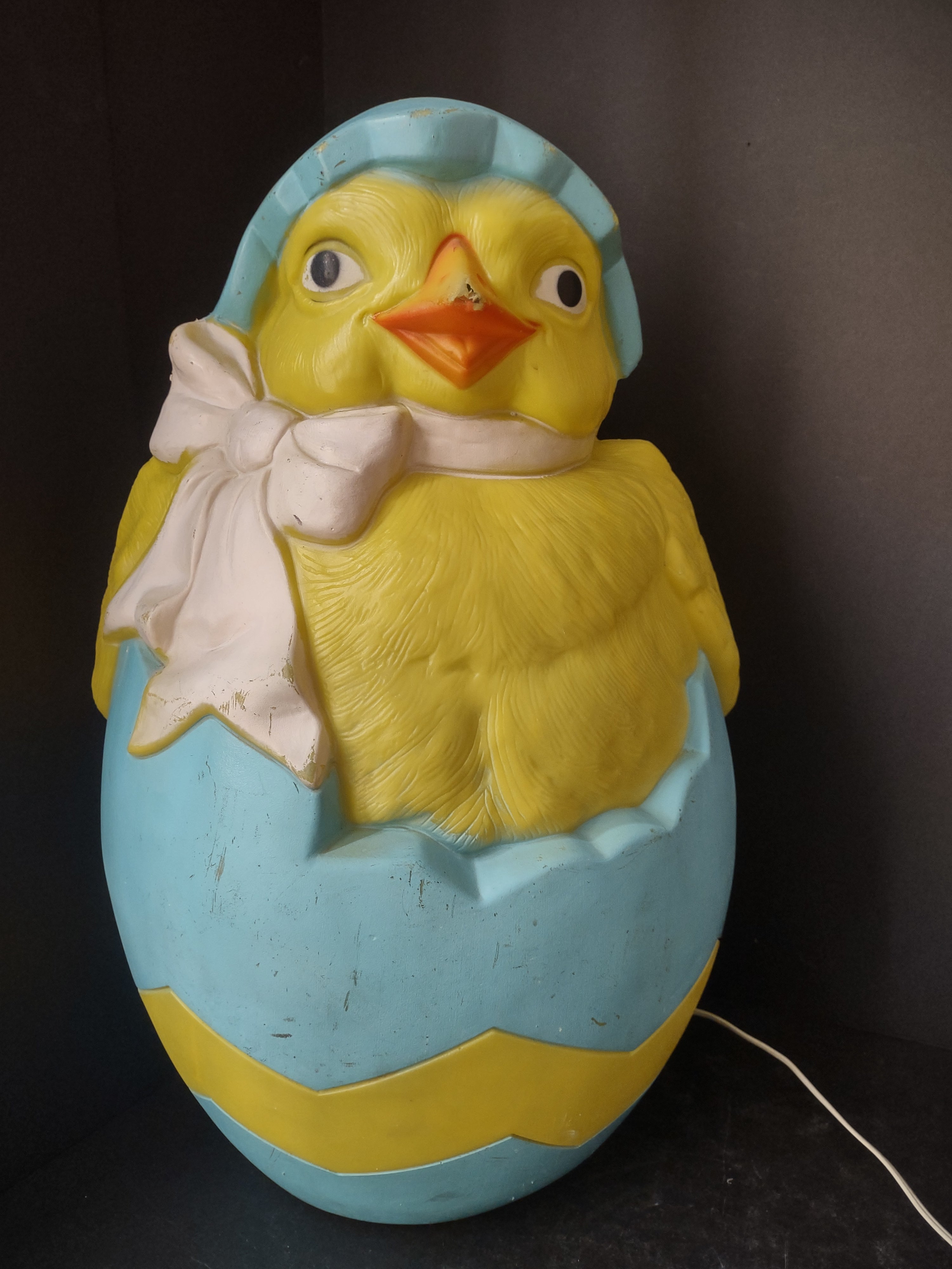 Vintage Easter Chick in Egg Lighted Blow Mold 22” Damaged Nose (lot 2542c)