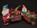 Vintage 5" Christmas Gnomes Wheelbarrow Poinsettia Berries (Lot 4767)