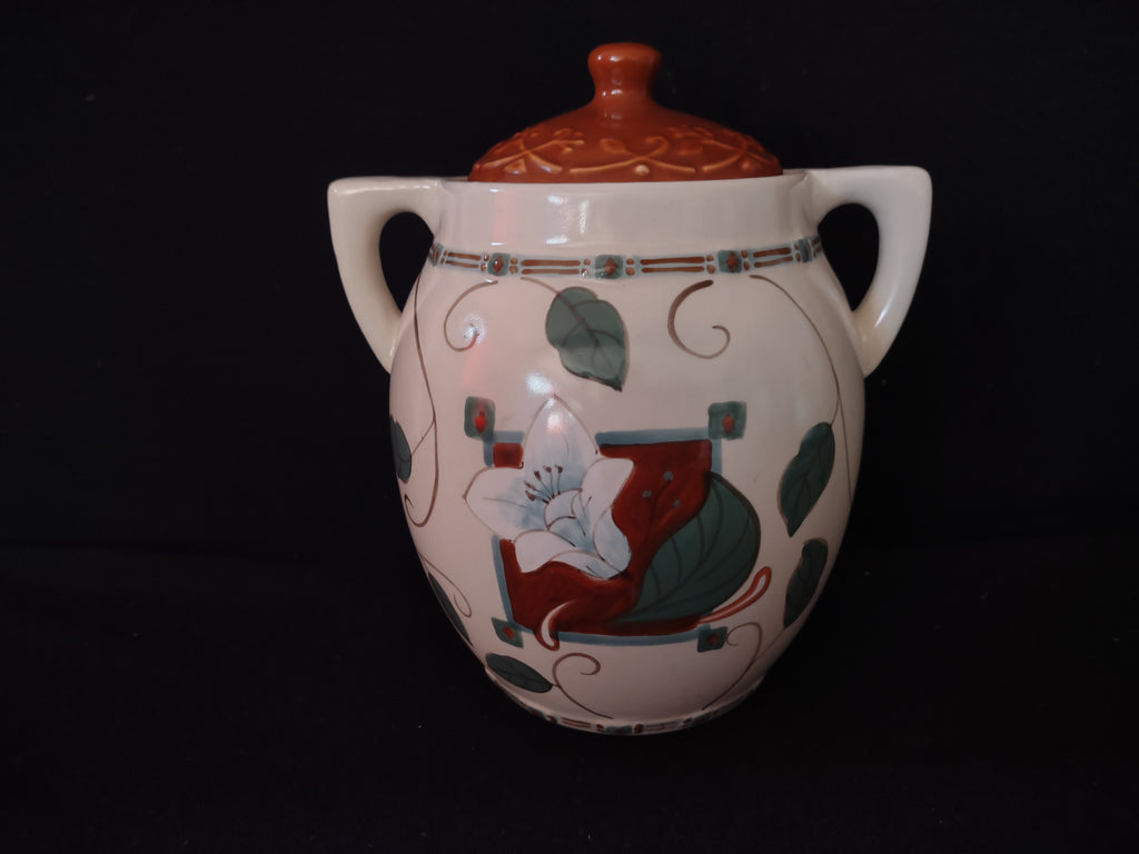 Vintage Pfaltzgraff USA Small Canister Cookie Jar Mission Flower (lot 5274)