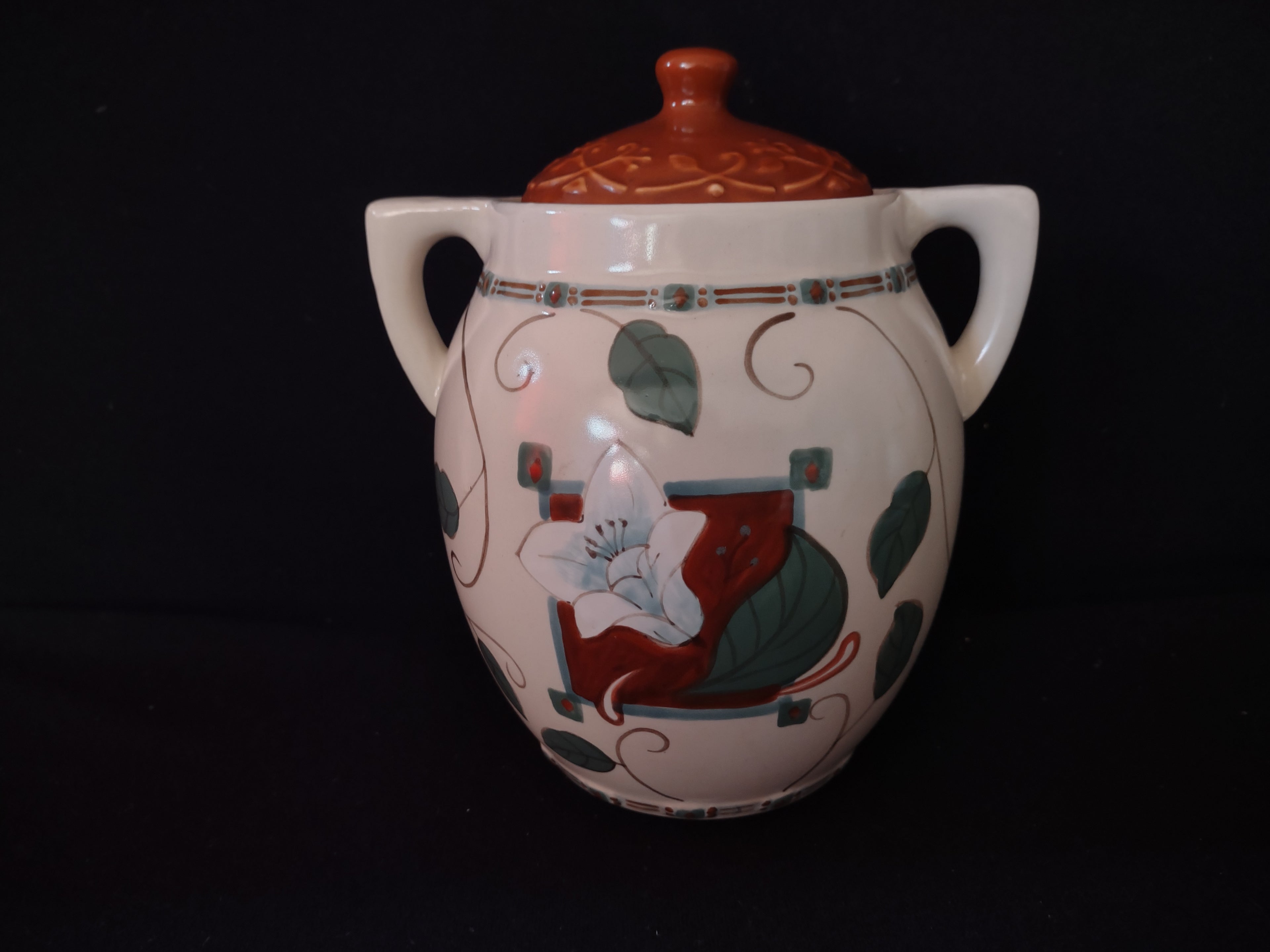 Vintage Pfaltzgraff USA Small Canister Cookie Jar Mission Flower (lot 5274)