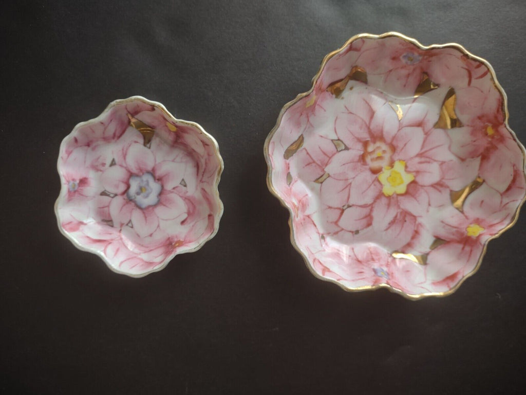 Set Ardalt Japan Lenwile China Pink Flower Gold Trim Trinket Dish (lot 471)