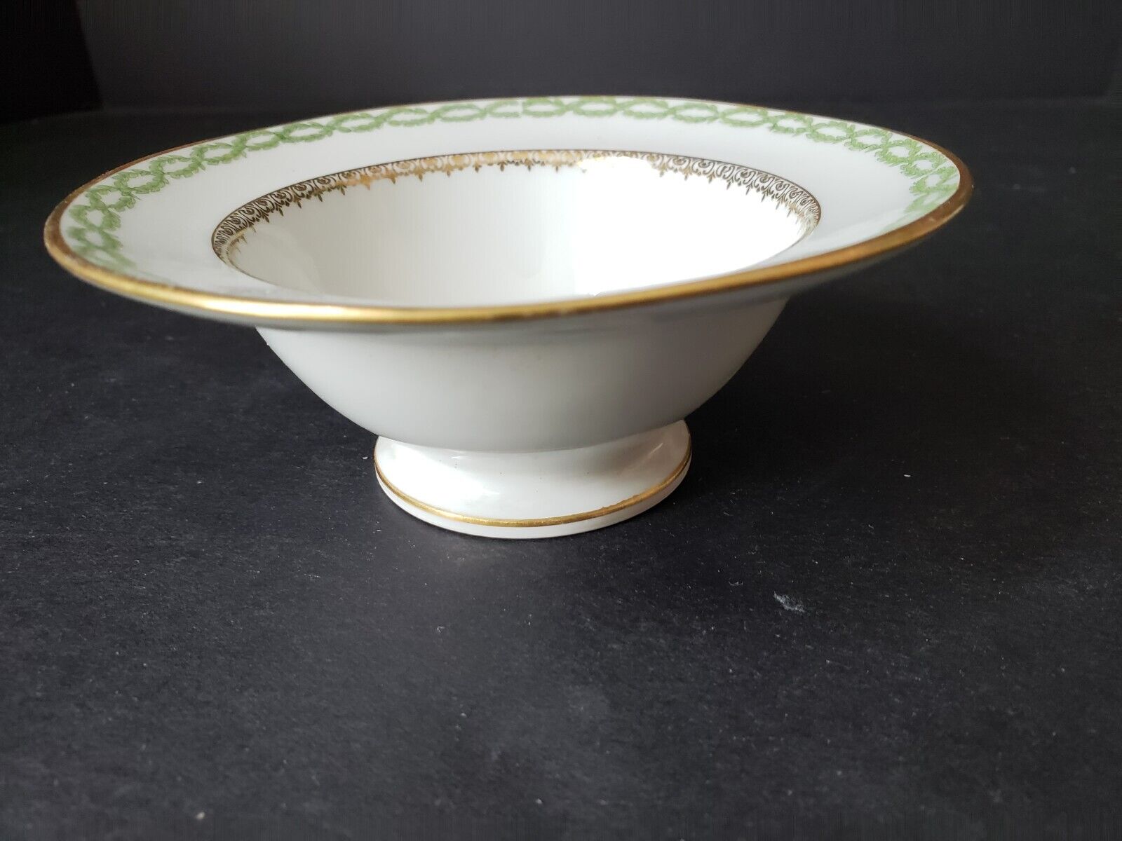 JP Limoges France Gold Trim Green Laurel Tall Bowl 5" (lot 590)