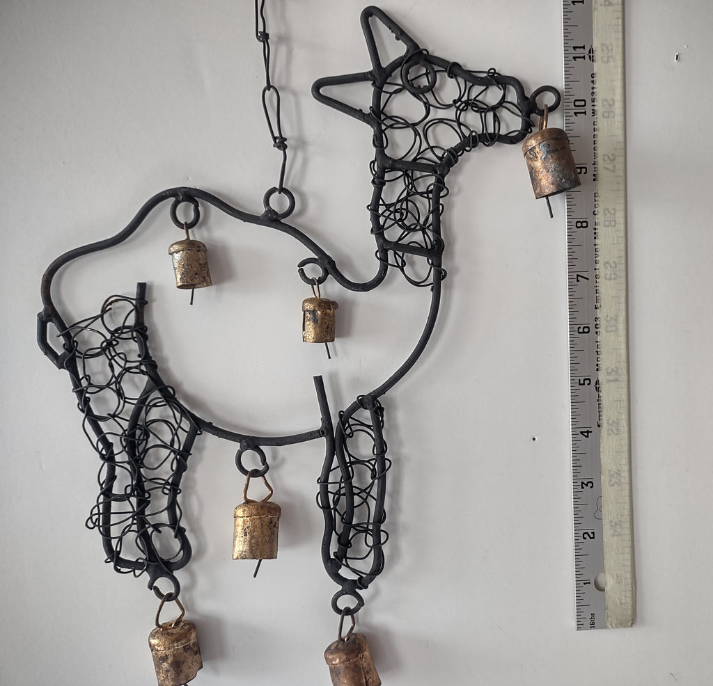 Vintage Primitive Rustic Christian Camel Farmhouse Bell Folk Art Wind Chime 1276