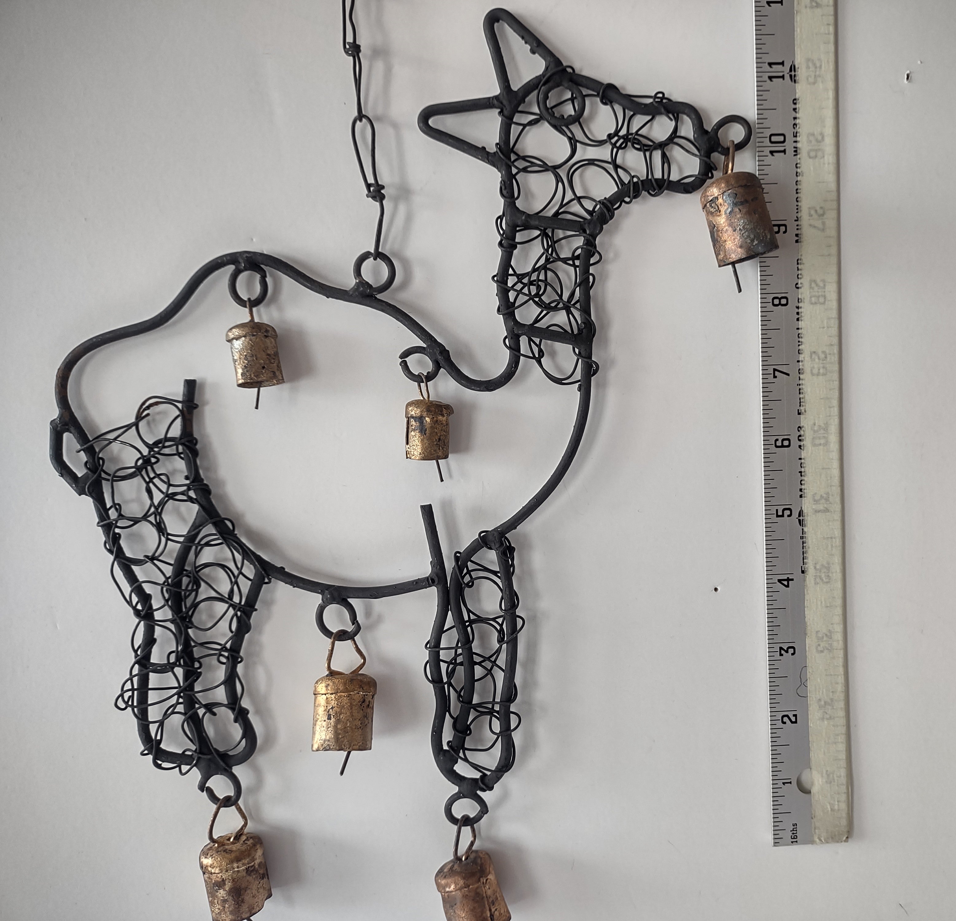 Vintage Primitive Rustic Christian Camel Farmhouse Bell Folk Art Wind Chime 1276