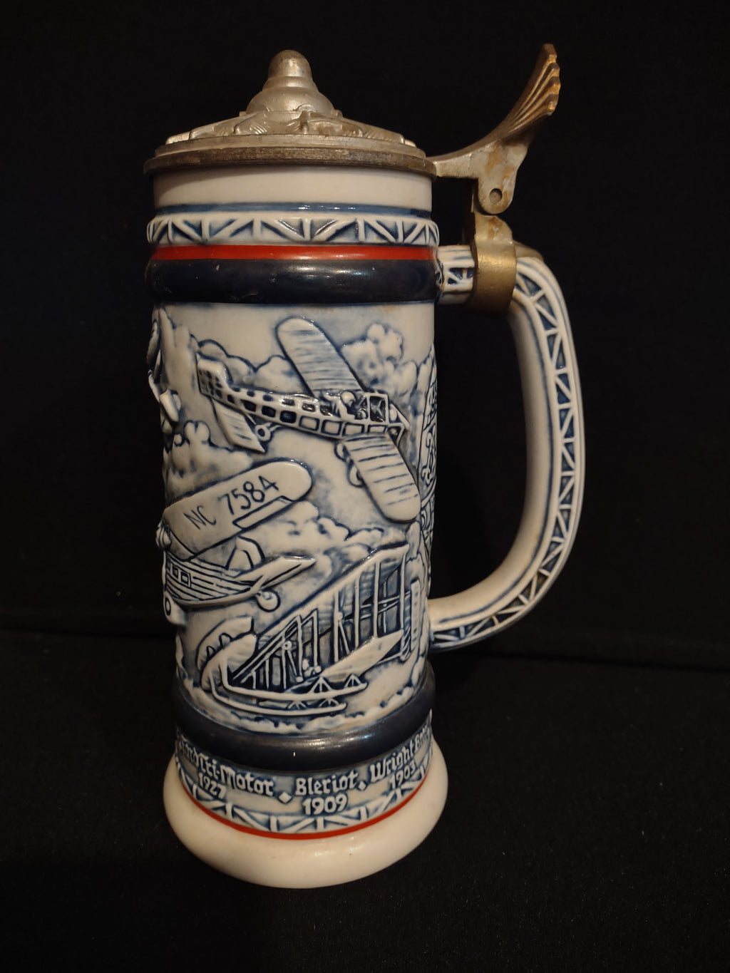 Vintage Collectible Set 2 Tankard Beer Stein Avon Train Airplane (lot 2536j)