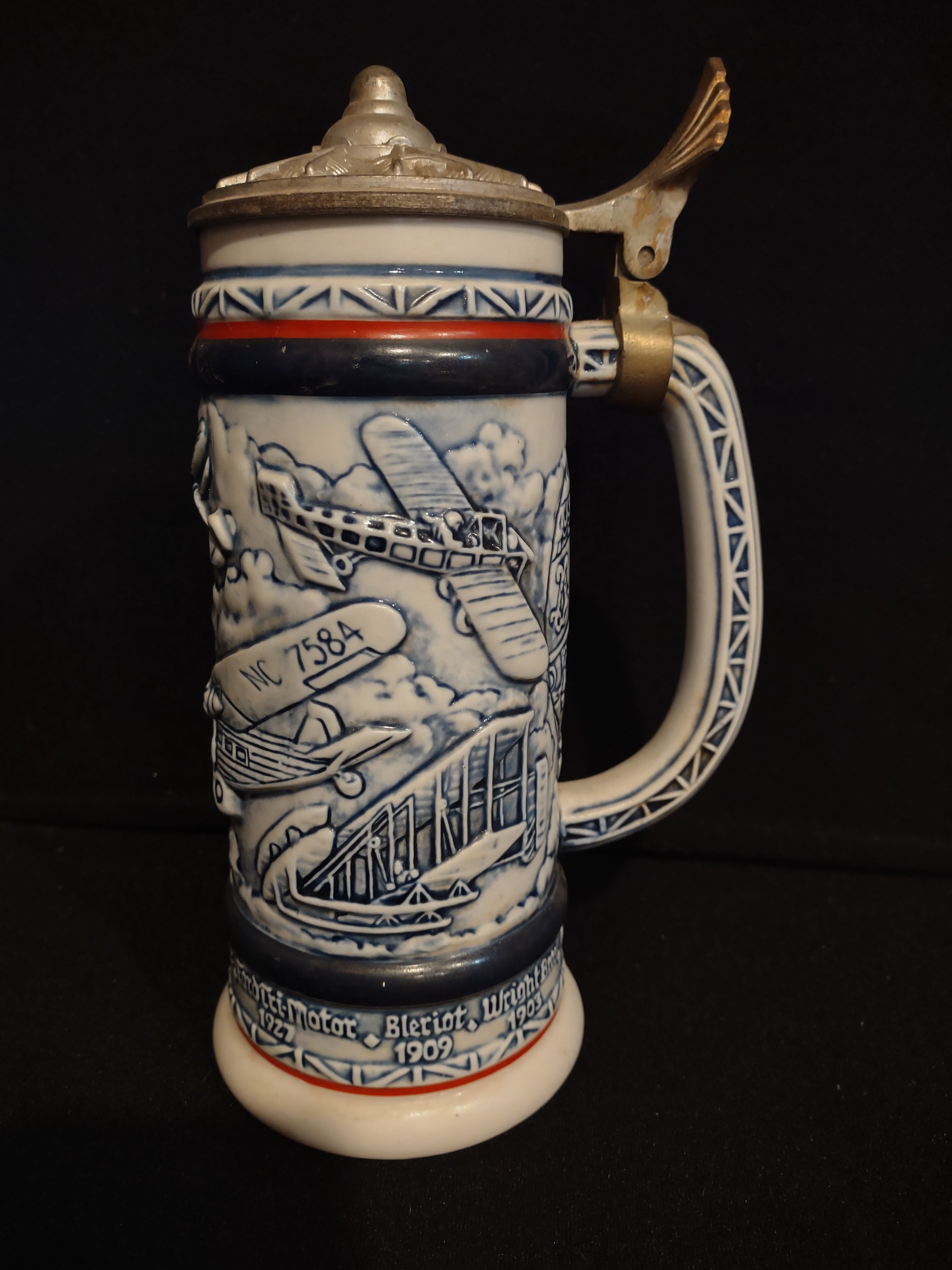 Vintage Collectible Set 2 Tankard Beer Stein Avon Train Airplane (lot 2536j)