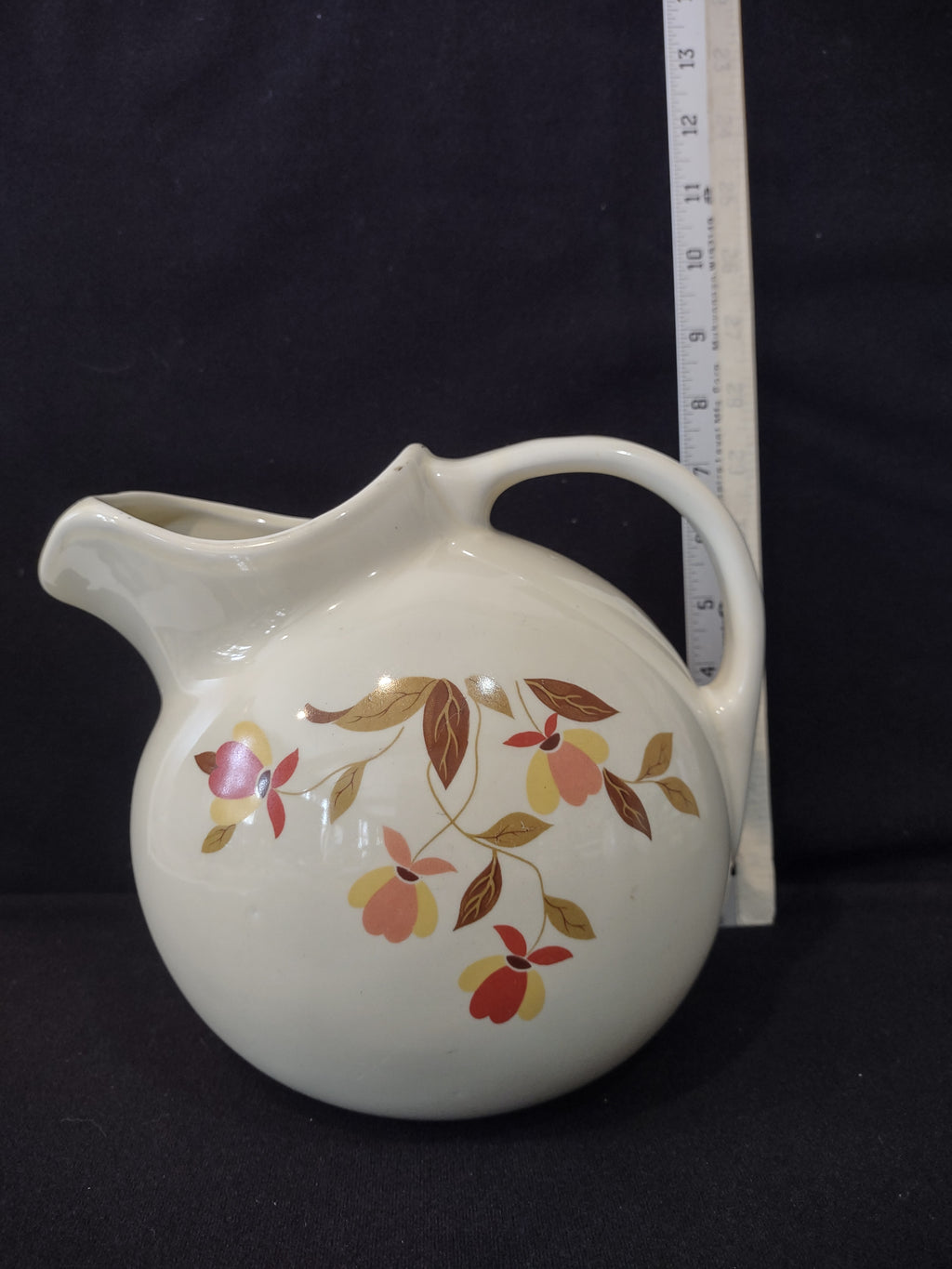 Vintage Hall's Superior Autumn JewelTea Leaf Ball Pitcher Ice Lip (lot 2878)
