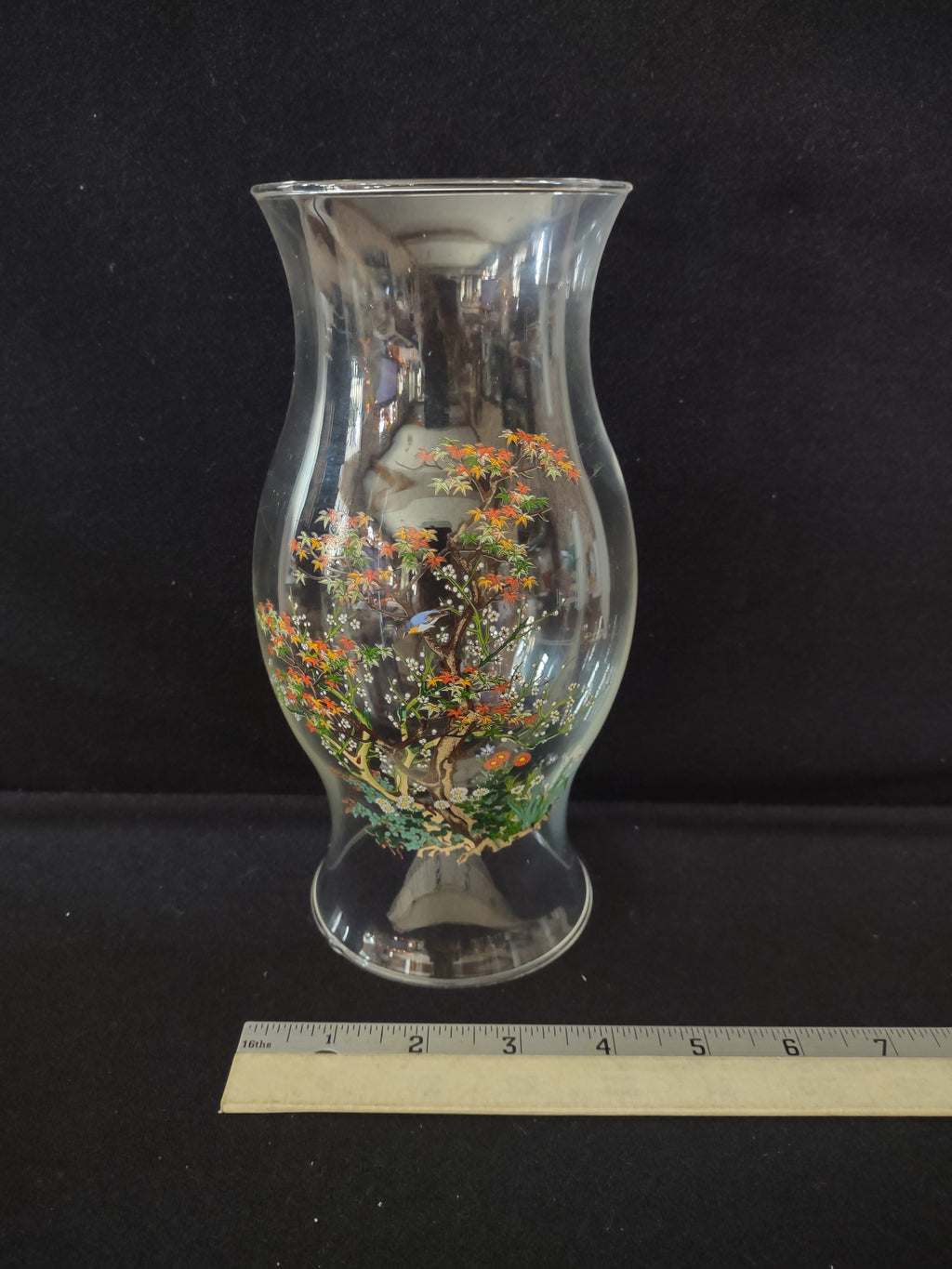 L E Smith Oriental Garden Hurricane Lamp Glass ONLY Eastern Blue Bird (Lot 3245)
