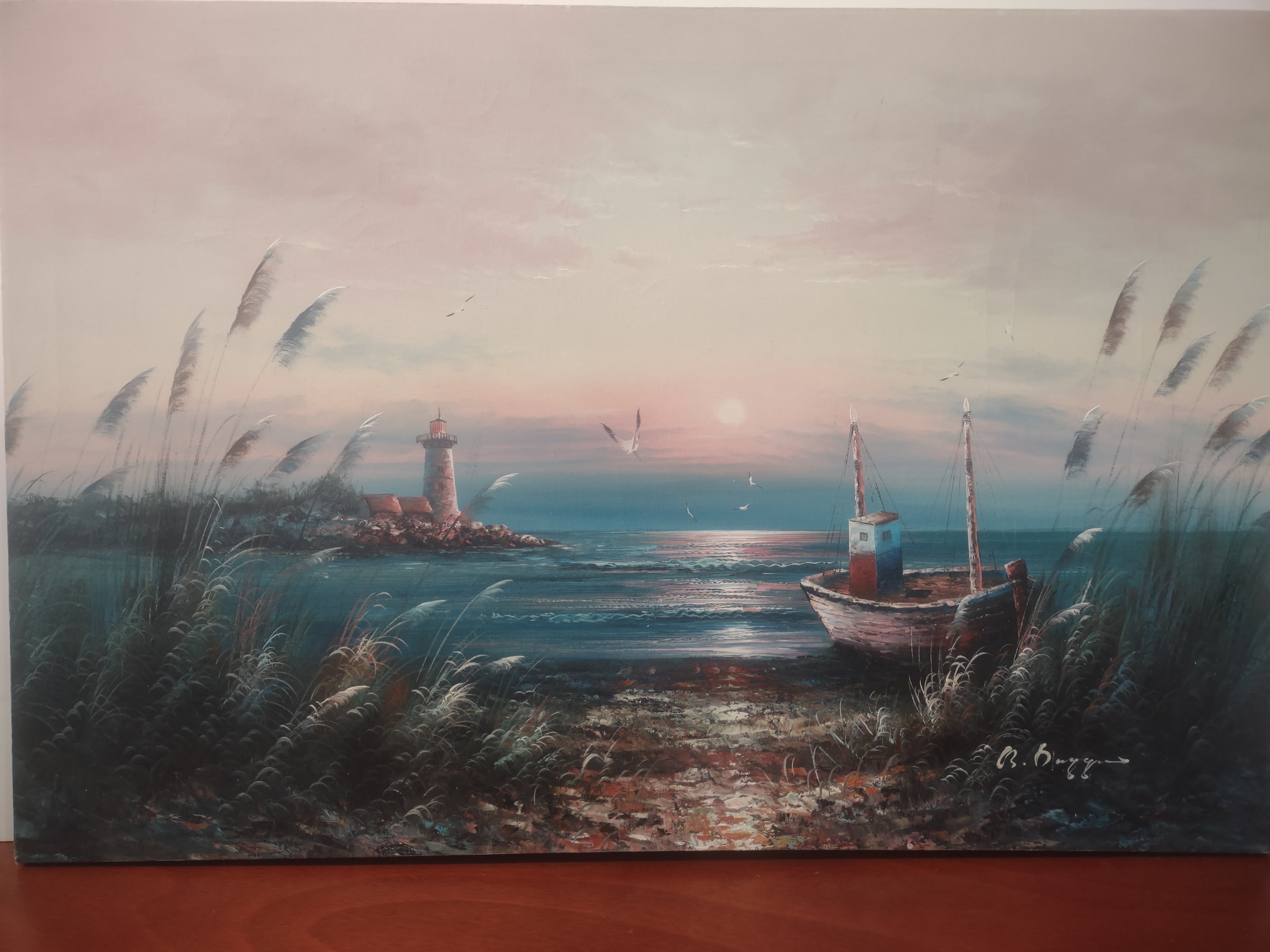 B. Duggan Signed Canvas Oil Painting Seascape Lighthouse 24 x 36 (lot 2633c)