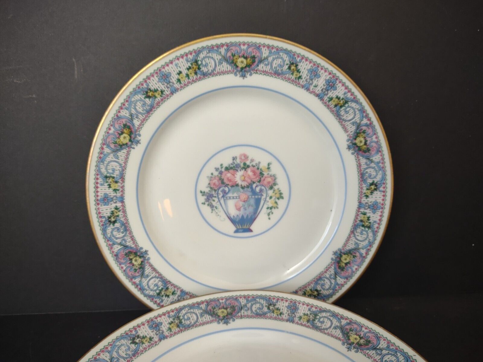 Set of 4 Limoges France Dessert Salad Blue Floral Plate 7-3/4" (lot 439)