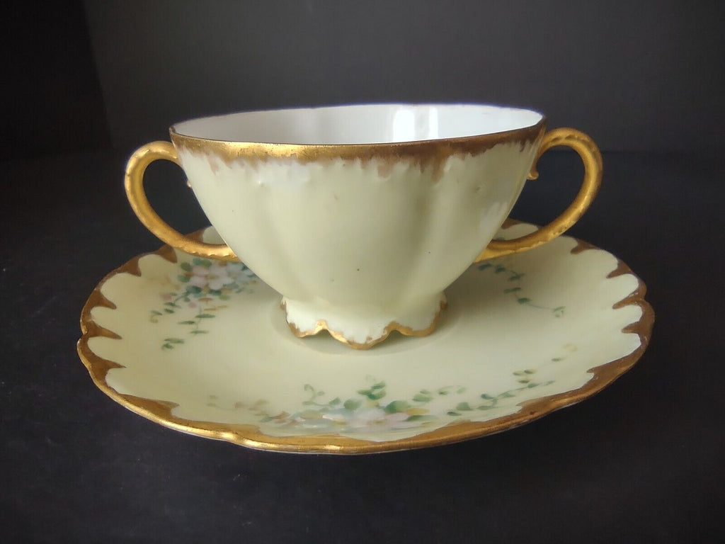Vintage Malmaison Bavaria Gold Trim Teacup Bouillon Cup Yellow Floral (lot 756)