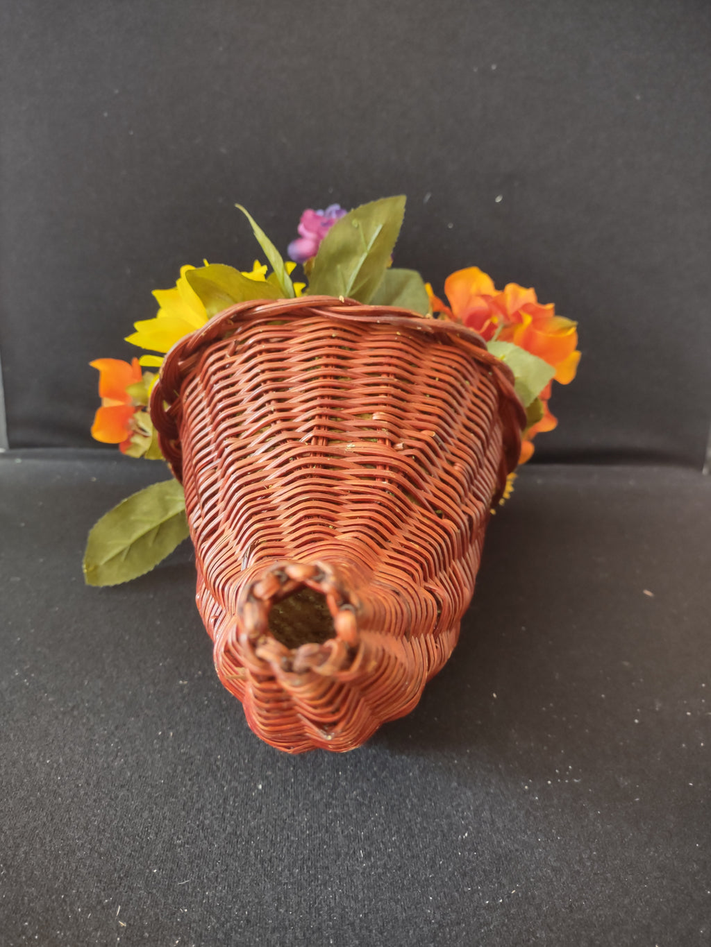 Thanksgiving/Fall Wicker Cornucopia With Artificial Flowers (Lot 3367)
