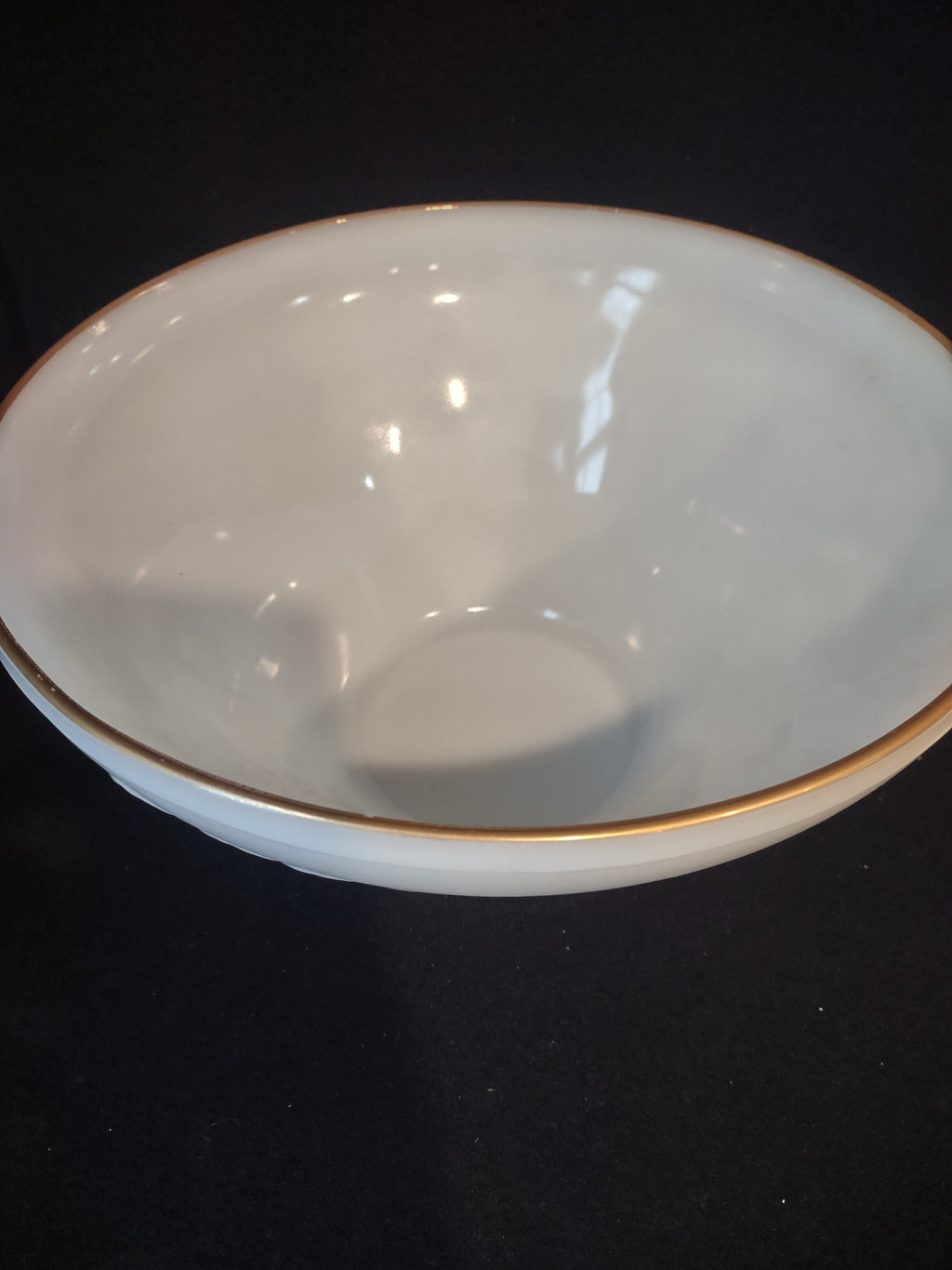 Anchor Hocking Milk Glass Large Punch Bowl Gold Trim (lot 2567c)