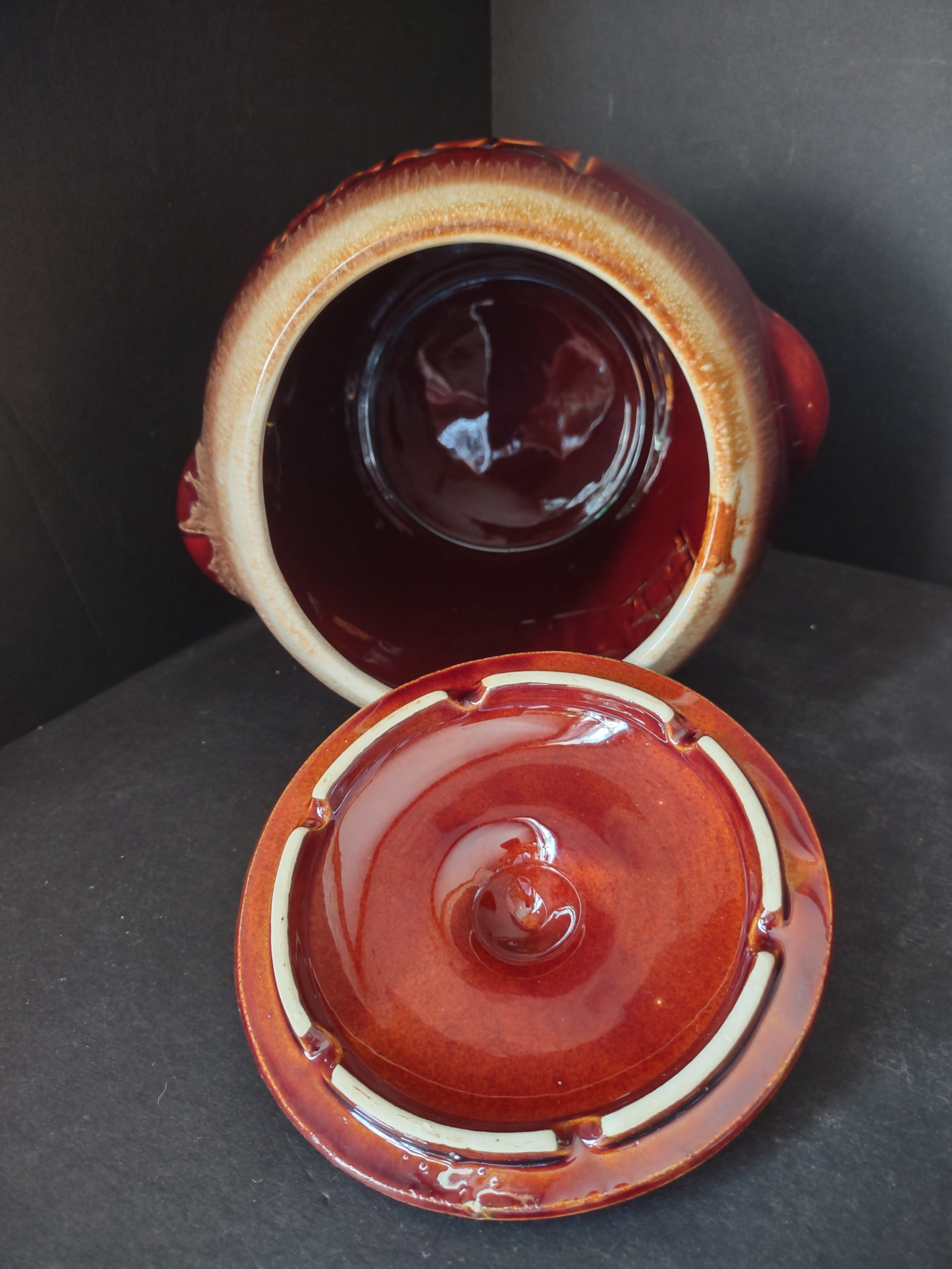 Vintage McCoy Brown Drip Glaze Large Cookie Jar w/Lid (lot 2940c)