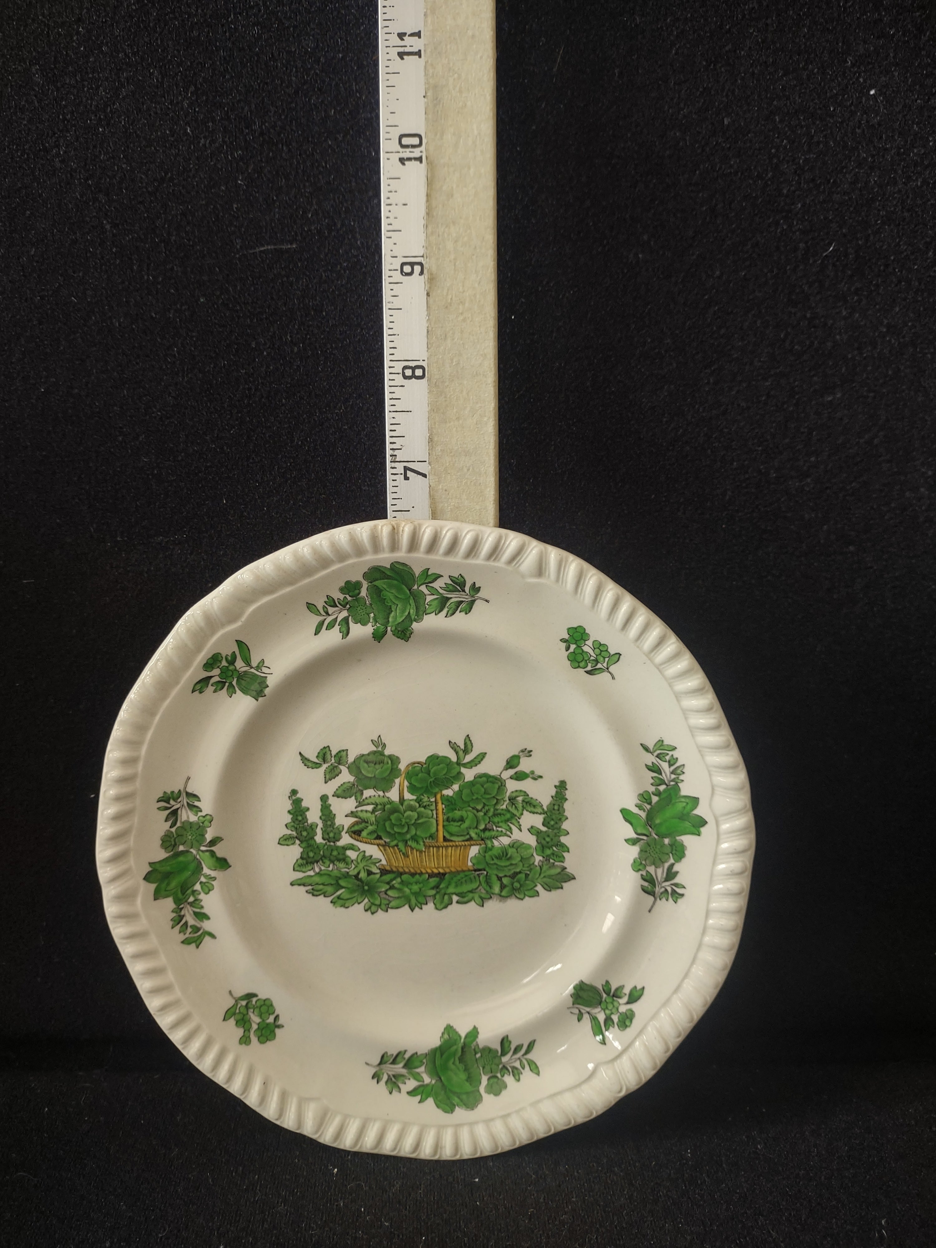 Vintage Copeland Spode Bread Butter Plate Green Basket Ironstone (Lot 5797)