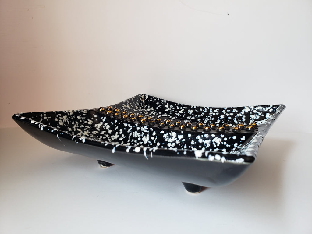 Vintage Stanford Selbring Ceramic MCM Black White Square Ashtray 9" (lot 2149d)