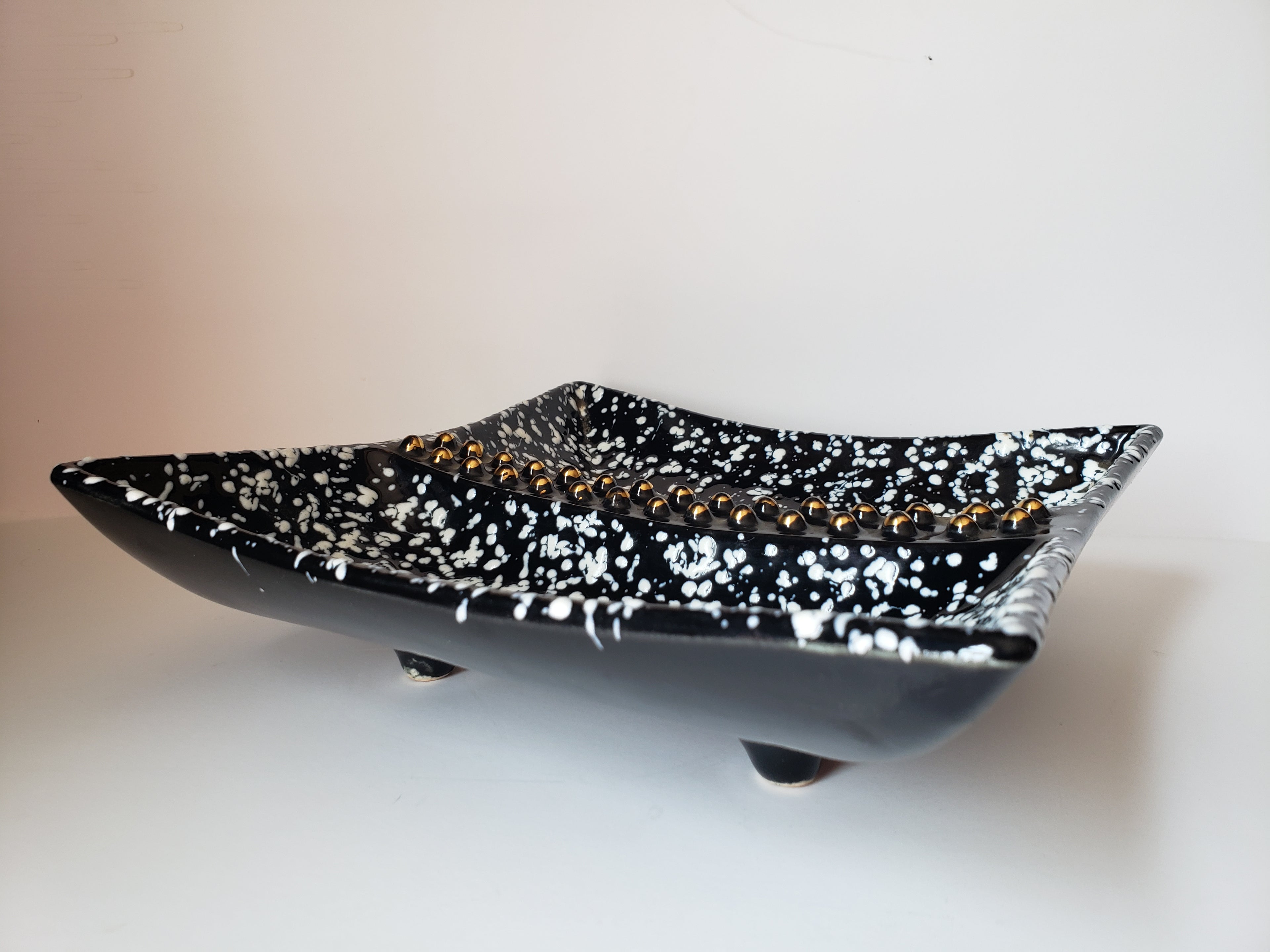 Vintage Stanford Selbring Ceramic MCM Black White Square Ashtray 9" (lot 2149d)