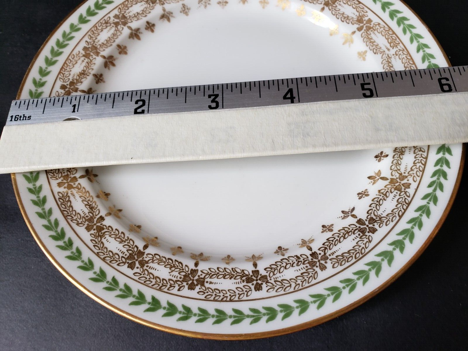 JP Limoges France Gold Trim Green Laurel 6-1/4" Bread/Butter Plate (588)